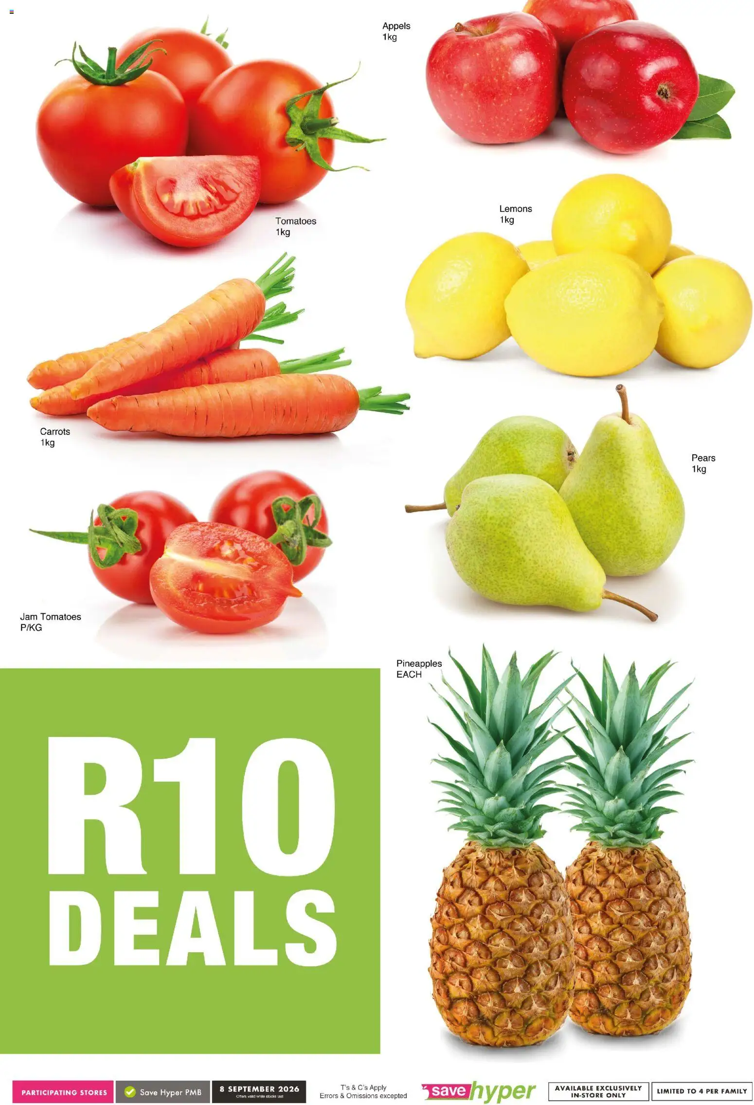 New Save catalogue – valid from 08/09/2026 | Page: 3 | Products: Pears, Lemons, Jam, Tomatoes