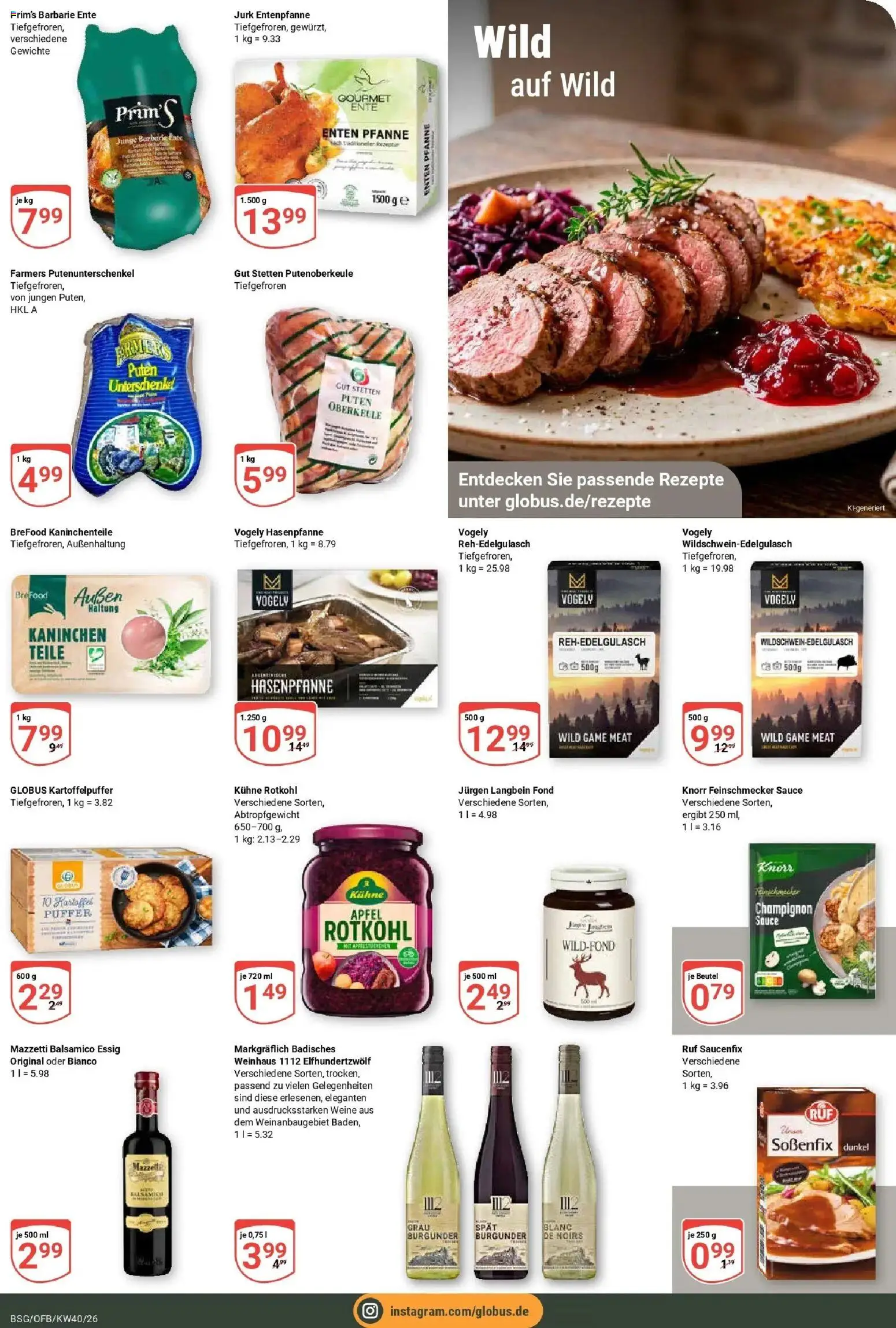 Globus Prospekt Braunschweig (ab 28.09.2026) » Angebote online | Seite: 12 | Produkte: Rotkohl, Kaninchen, Äpfel, Ente
