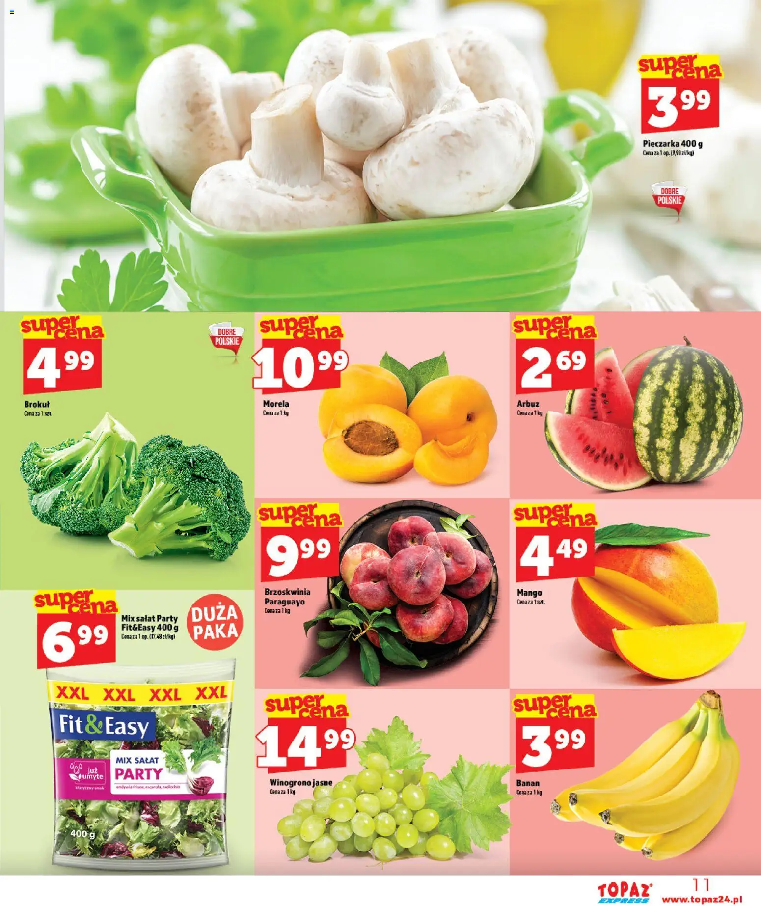 Topaz gazetka - Express od 25.06.2026 | Strona: 11 | Produkty: Brzoskwinia, Arbuz, Brokuł, Banan