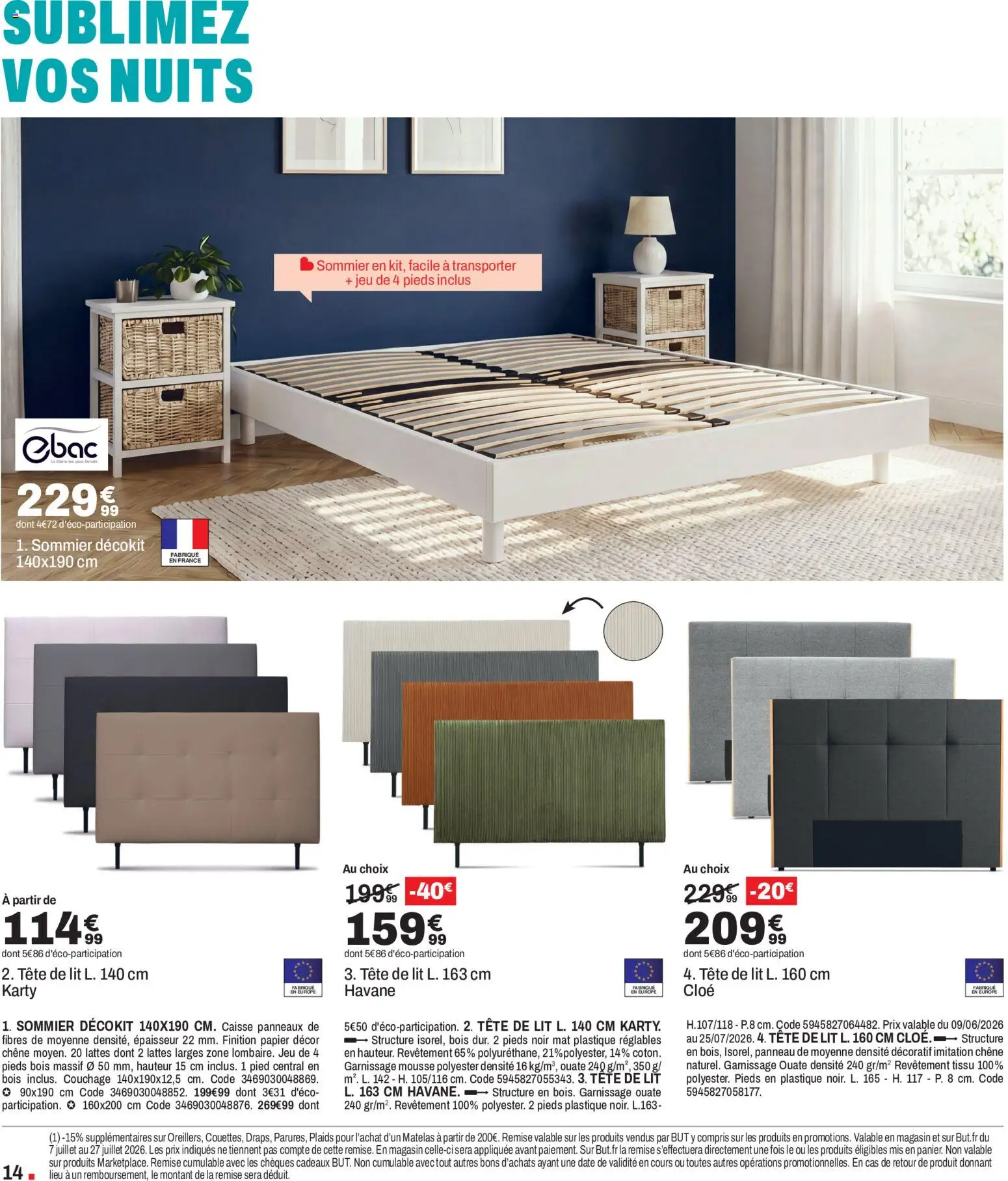 {H1} | Page: 14 | Produits: Tête de lit, Lit, Matelas, Sommier
