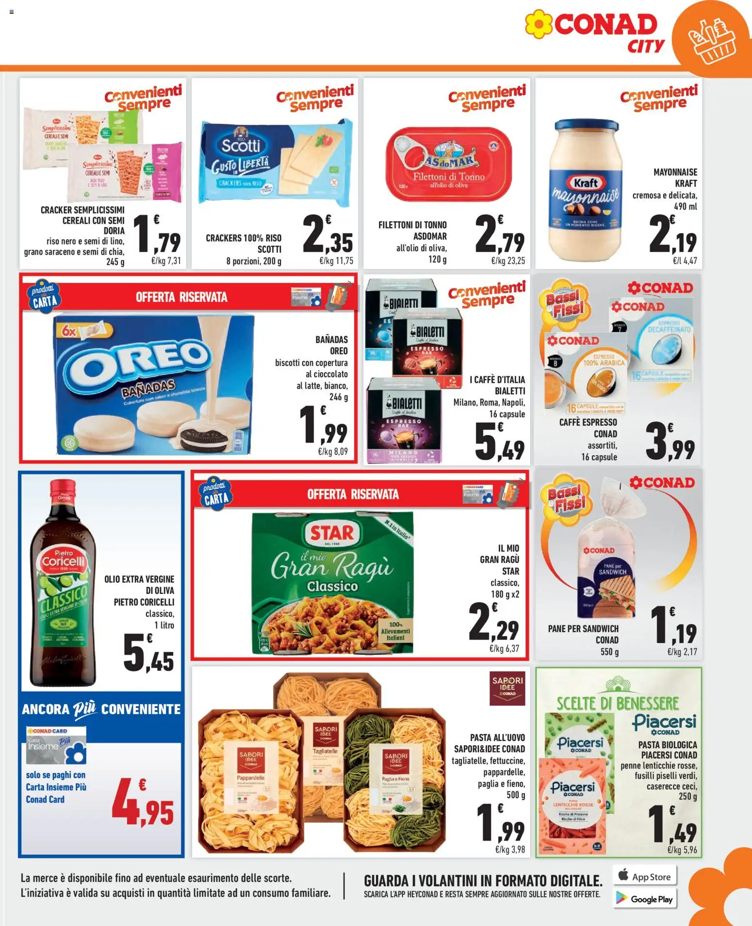 Volantino Conad del 25/09/2026 | Pagina: 5 | Prodotti: Caffè, Biscotti, Fusilli, Olio extra vergine