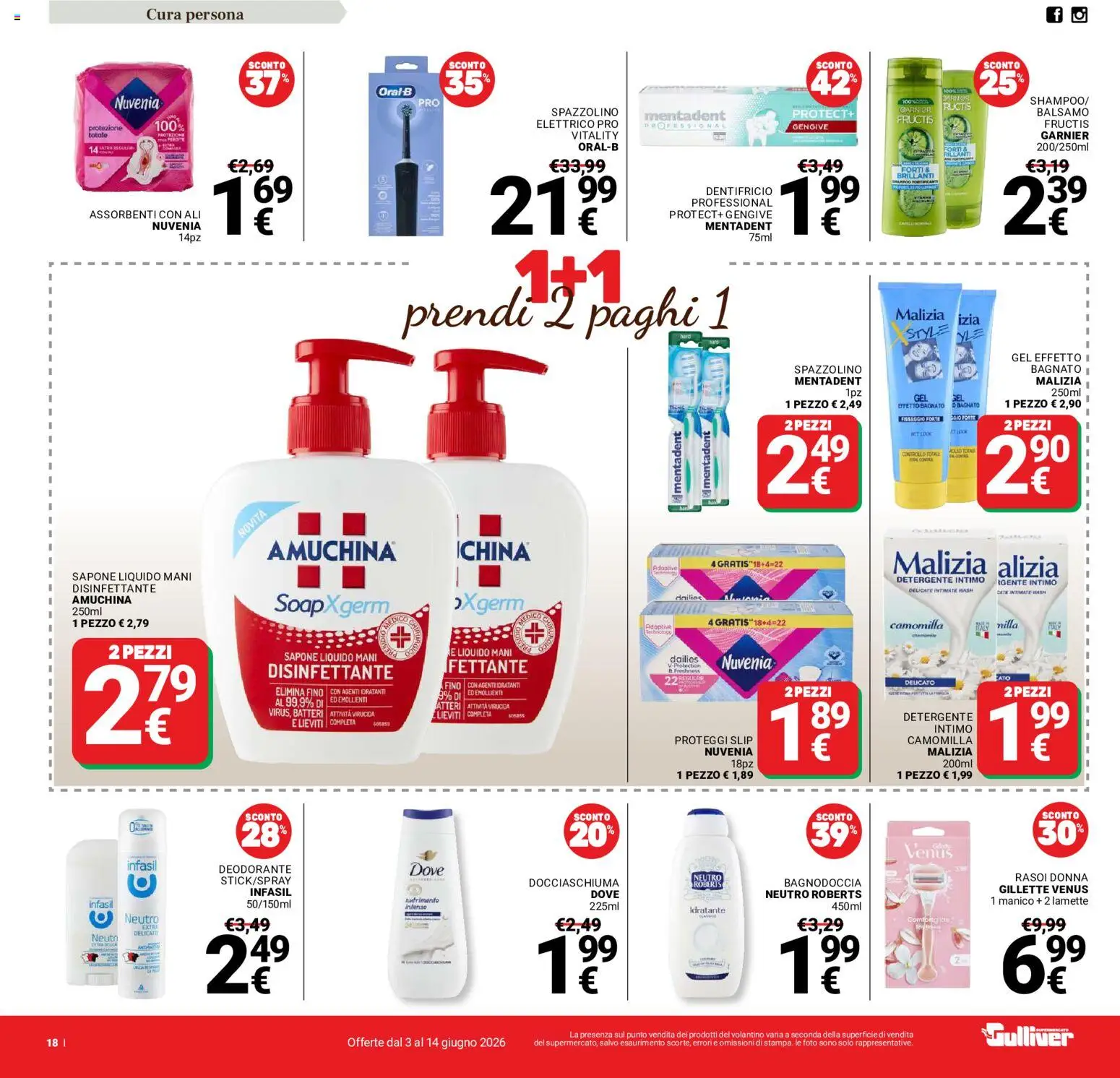 Volantino Gulliver del 03.06.2026 | Pagina: 18 | Prodotti: Dentifricio, Detergente intimo, Intimo, Stampa