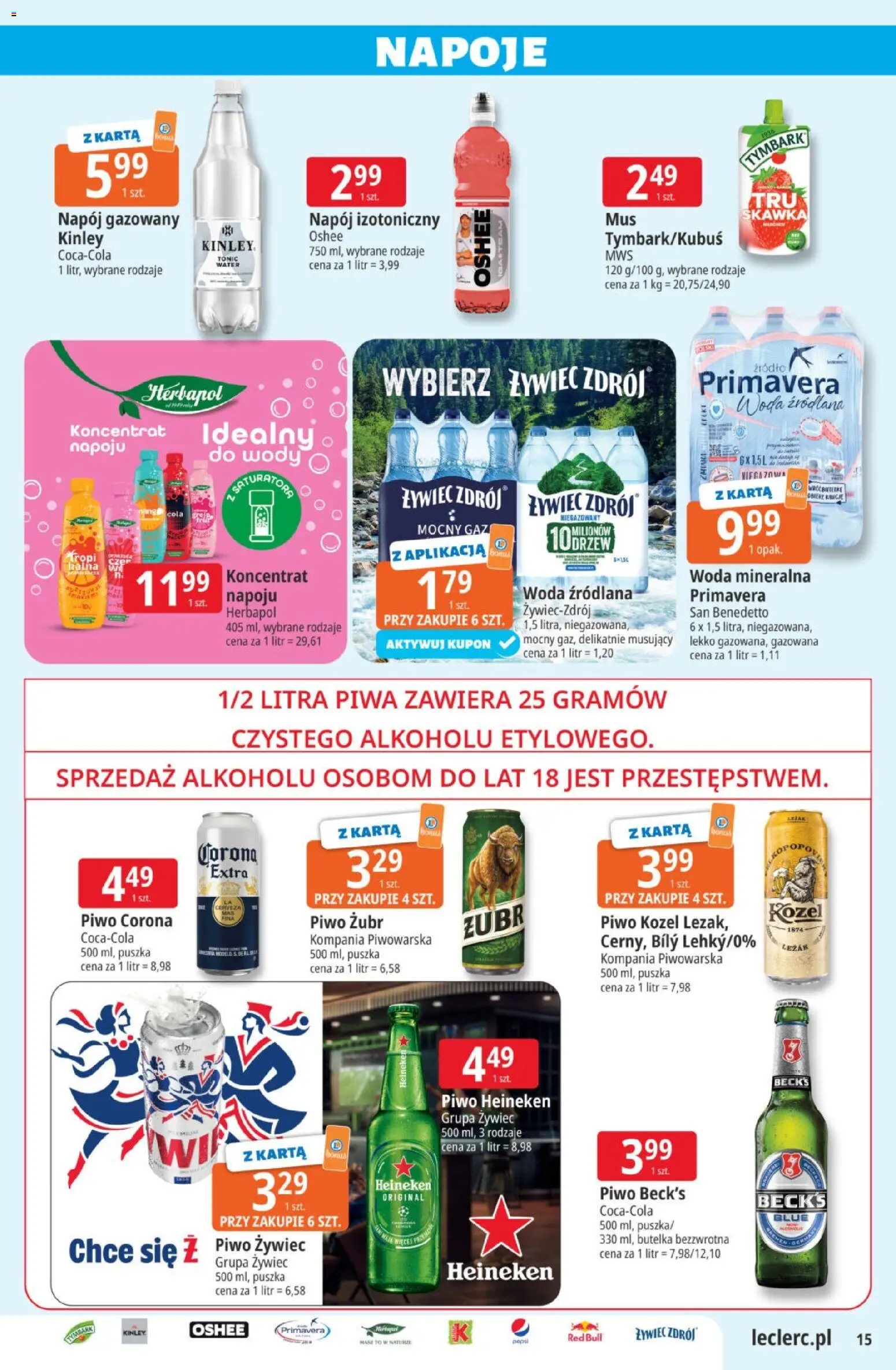 E.Leclerc gazetka od 14.07.2026 | Strona: 15 | Produkty: Karta, Leżak, Piwo, Woda