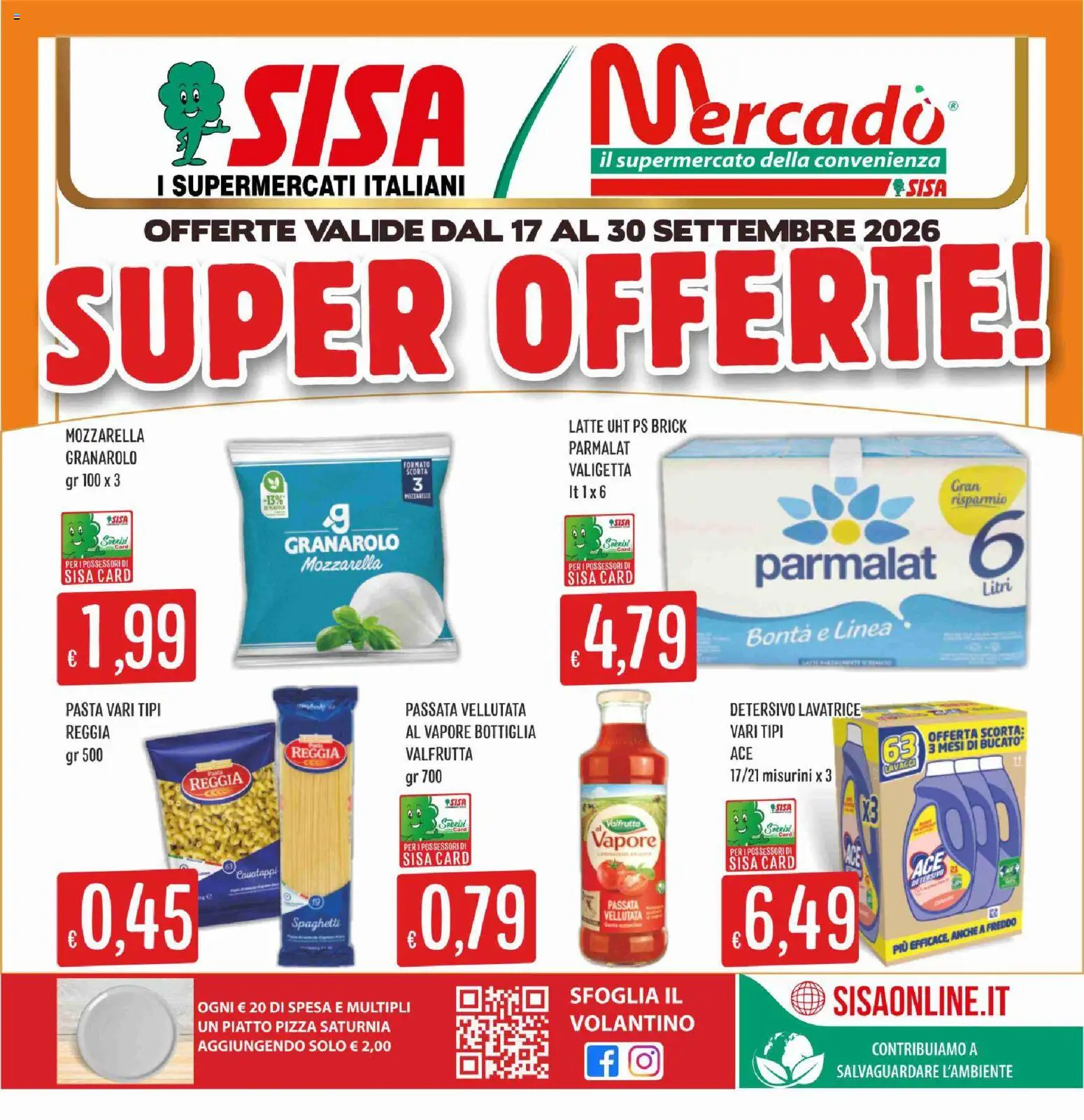 Volantino SISA del 17/09/2026 | Pagina: 1 | Prodotti: Pizza, Latte, Pasta, Bottiglia
