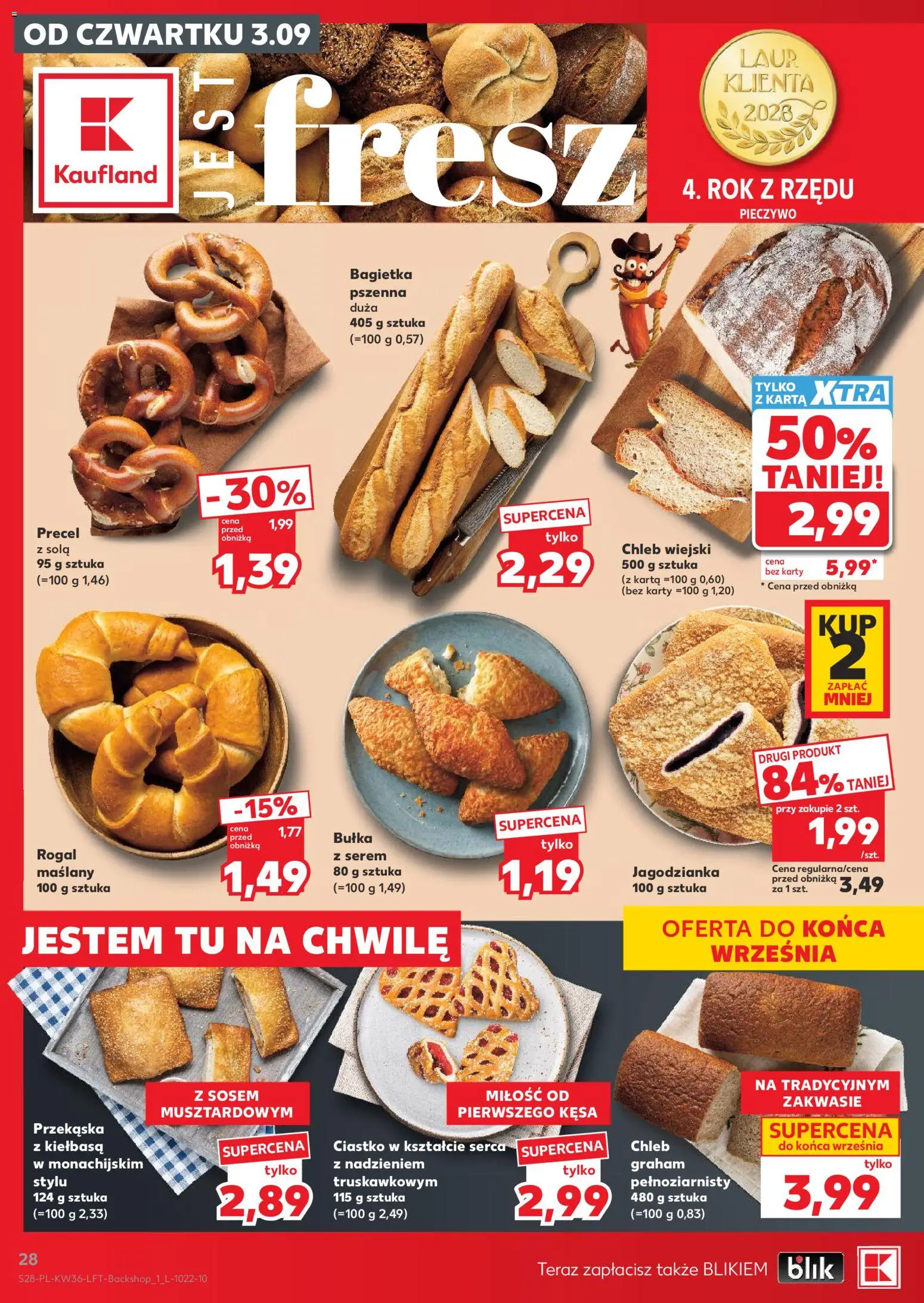 Kaufland gazetka od 03.09.2026 | Strona: 28 | Produkty: Kiełbasa, Bułka, Bagietka, Chleb