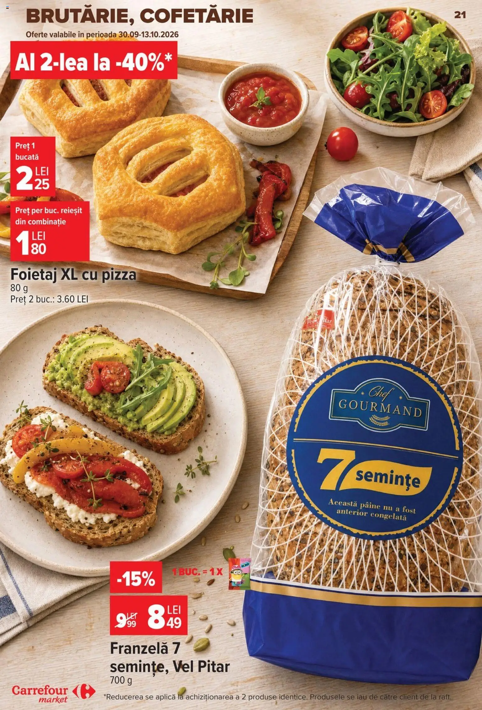 Noul catalog Carrefour – valabil de la 30.09.2026 | Pagină: 21 | Produse: Aplică, Foietaj, Pizza, Cofetărie