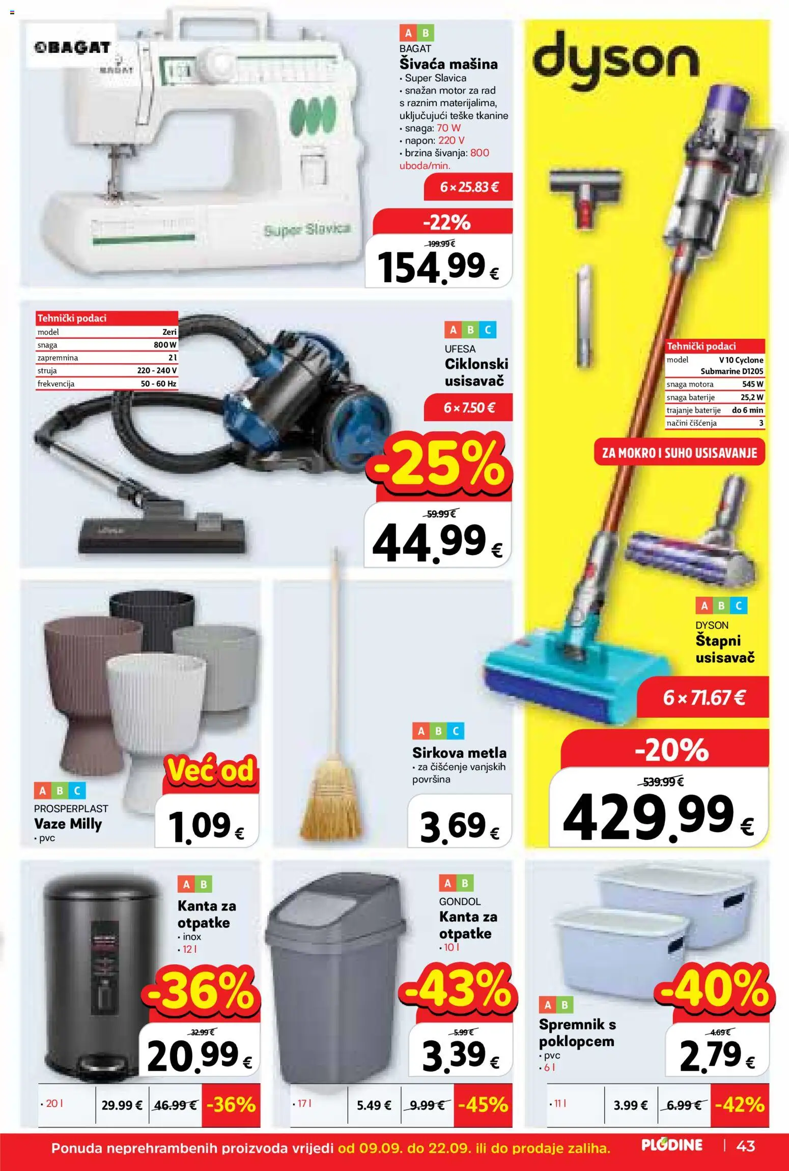 Plodine katalog | vrijedi od 09.09.2026 | Stranica: 43 | Proizvodi: Usisavač, Metla, Baterije, Štapni usisavač
