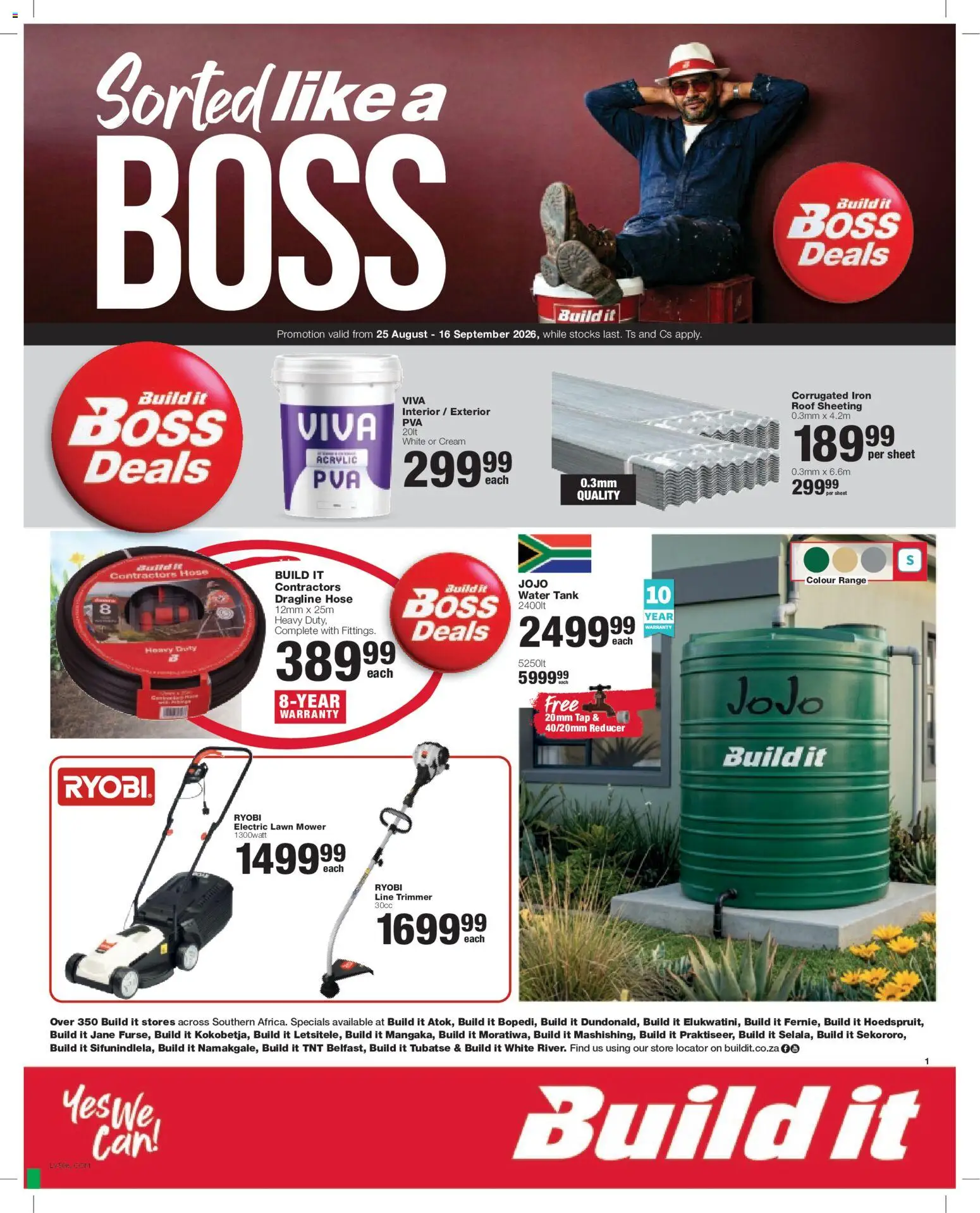 New Build It catalogue – valid from 25/08/2026 | Page: 1 | Products: Tank, Mower, Tap, Water