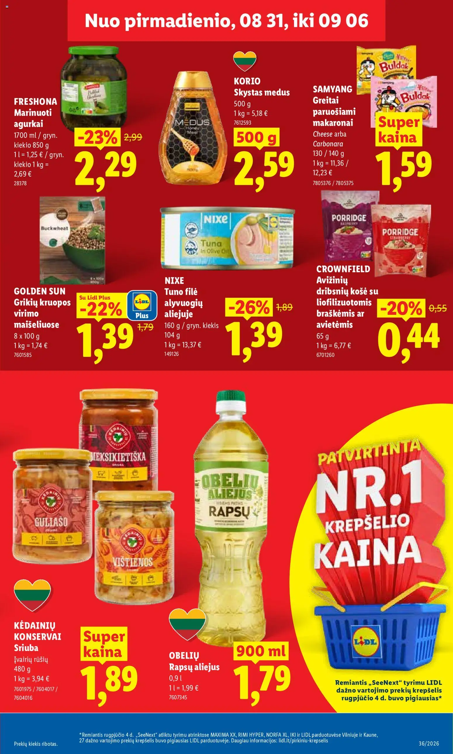 LIDL akcijos nuo 2026.08.31 | Puslapis: 11 | Prekių: Agurkai, Vištienos, Medus, Makaronai