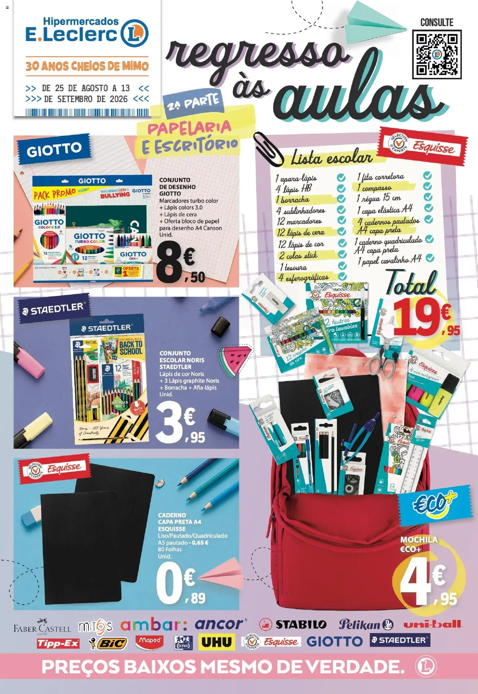E.Leclerc - Folheto Regresso Às Aulas 2 │ válido de 25/08/2026 | Página: 1 | Produtos: Mochila, Caderno, Cadernos, Cera