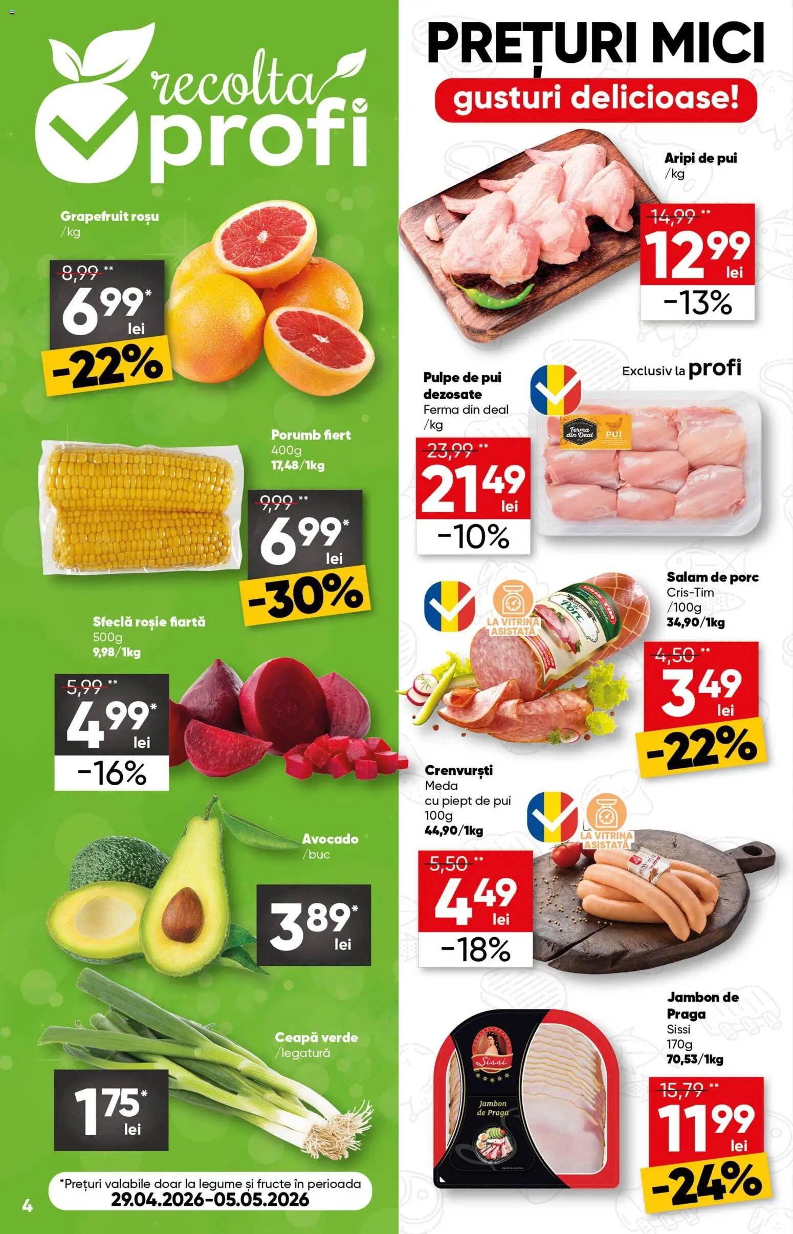 Noul catalog Profi – valabil de la 29.04.2026 | Pagină: 4 | Produse: Mici, Crenvurști, Salam, Ceapă