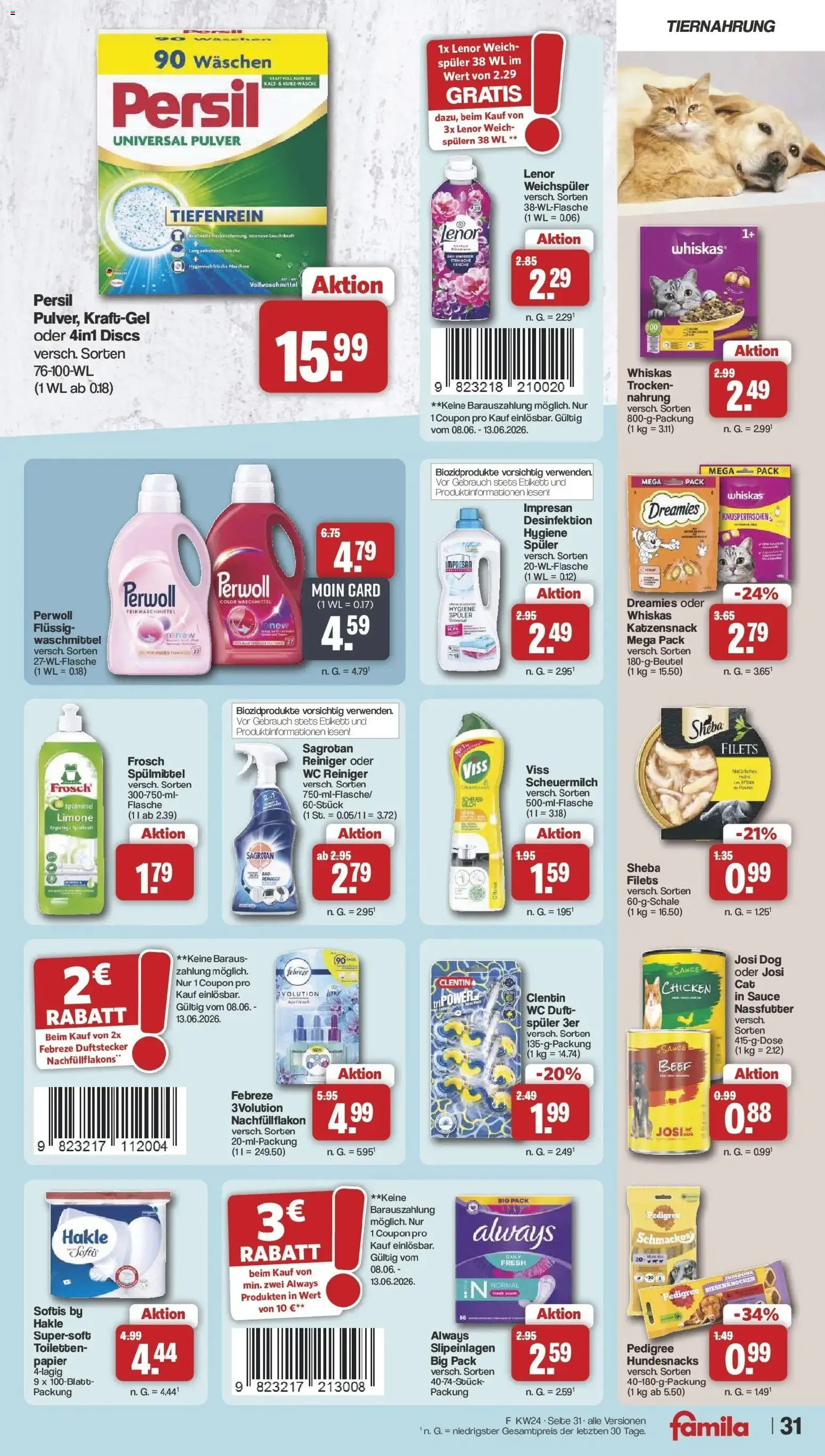 Famila Nordwest Wochenangebote – gültig ab 08.06.2026 | Seite: 33 | Produkte: Lenor, Waschmittel, Pedigree, Persil