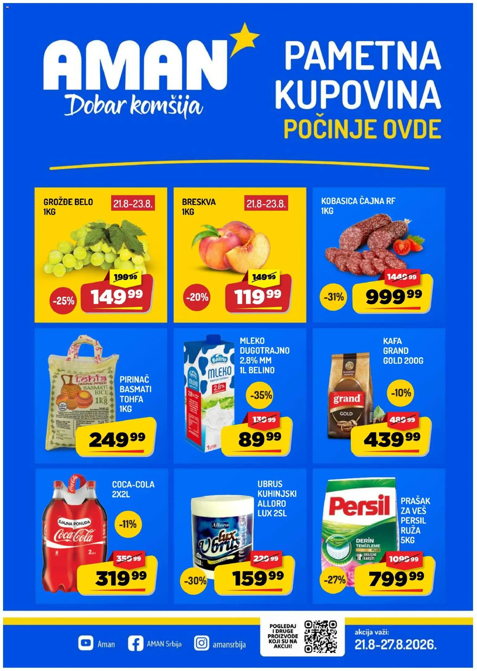 Aman katalog - važi od 21.08.2026 | Strana: 1 | Proizvode: Grožđe, Ubrus, Kafa, Kobasica