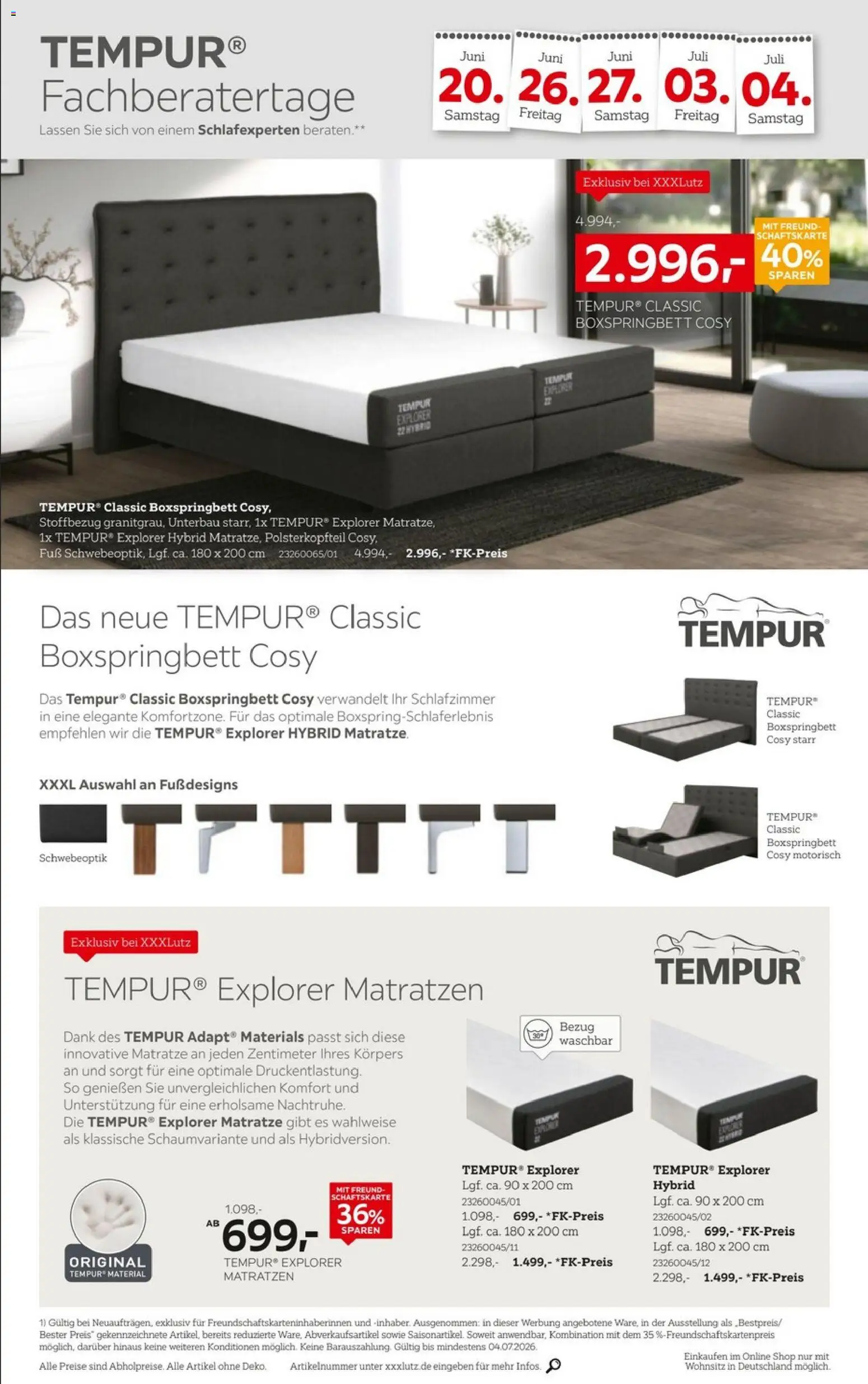 XXXLutz Tempur Spezial – gültig ab 20.06.2026 | Seite: 2 | Produkte: Matratze, Boxspringbett