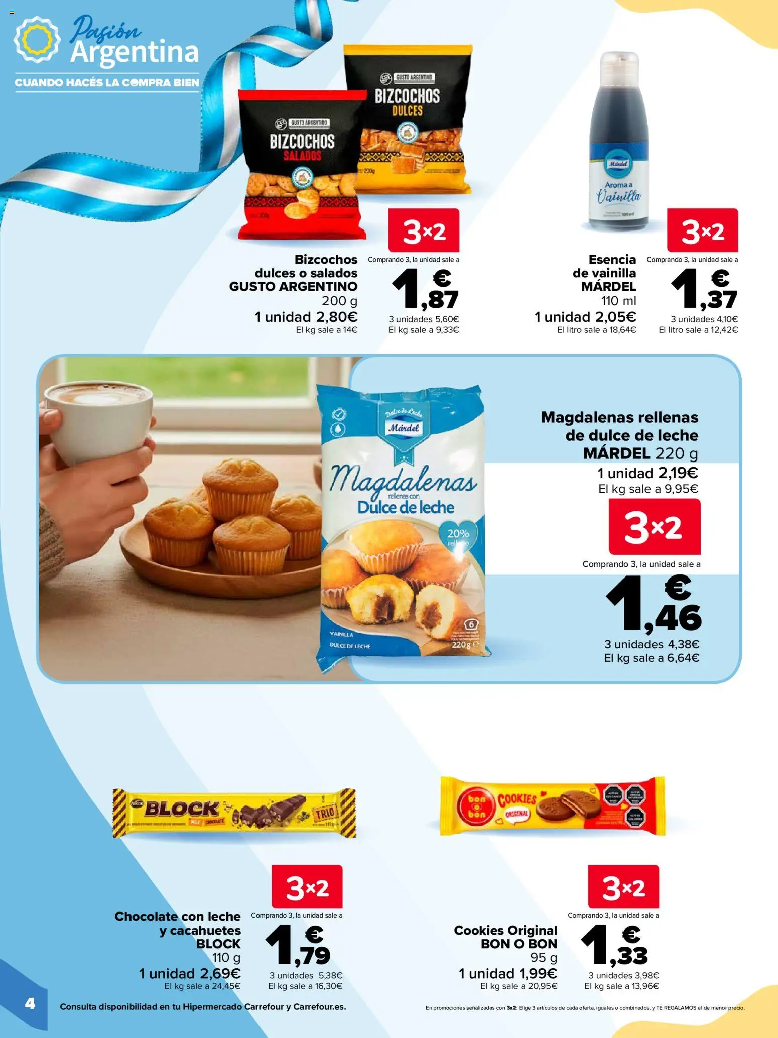 Carrefour Pasión Argentina │ válido desde el 06/10/2026 | Página: 4 | Productos: Leche, Té, Chocolate con leche, Bizcochos