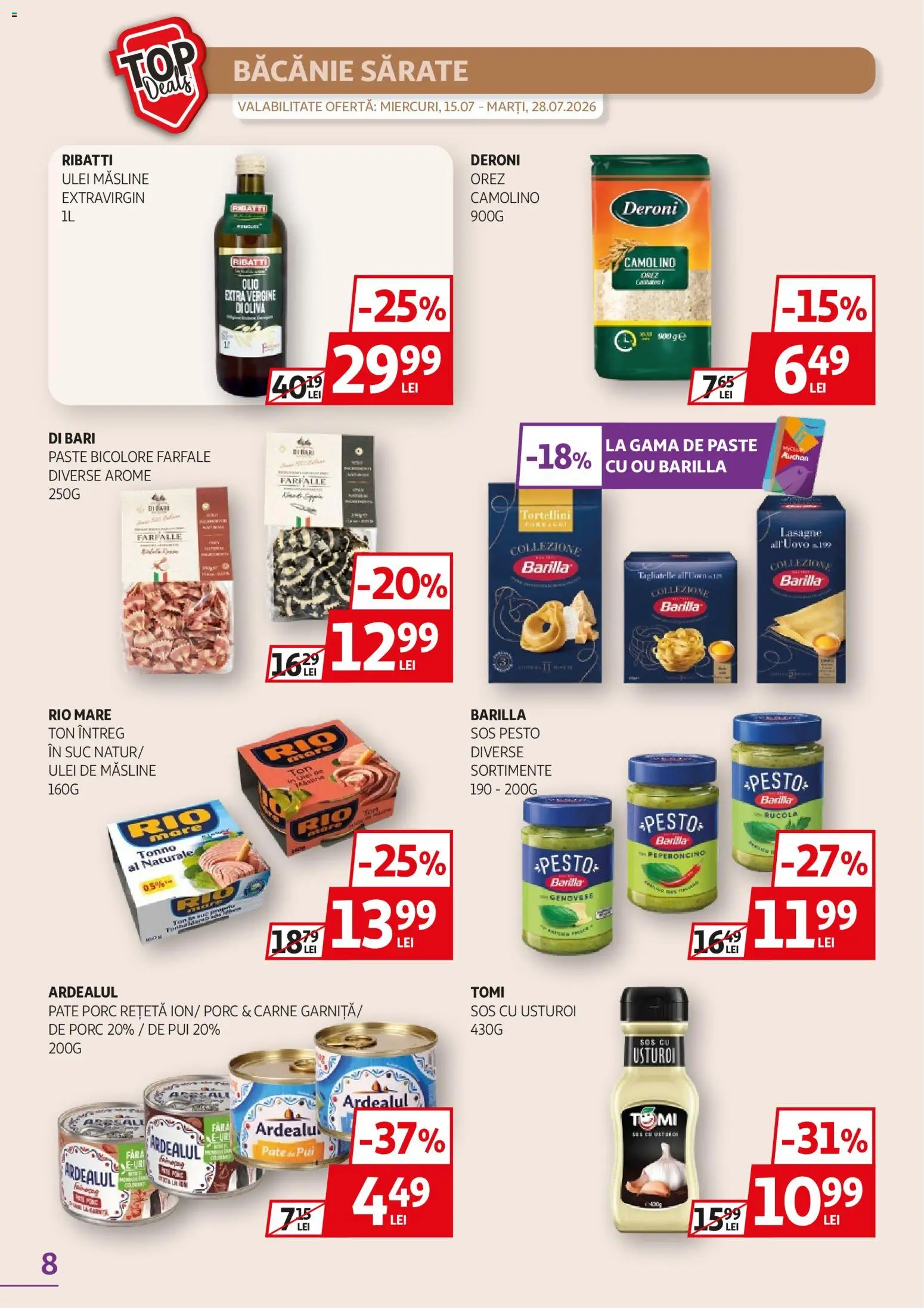 Noul catalog Auchan – valabil de la 15.07.2026 | Pagină: 8 | Produse: Măsline, Suc, Sos, Usturoi