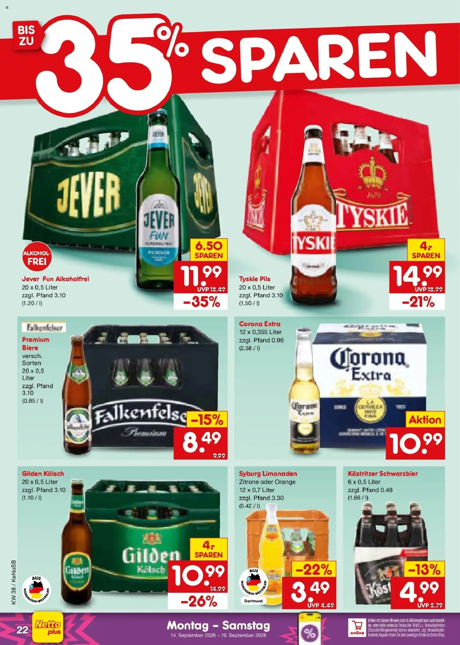 Netto Marken-Discount Prospekt Koblenz – gültig ab 14.09.2026 | Seite: 32 | Produkte: Tyskie, Kostritzer, Alkohol, Zitrone