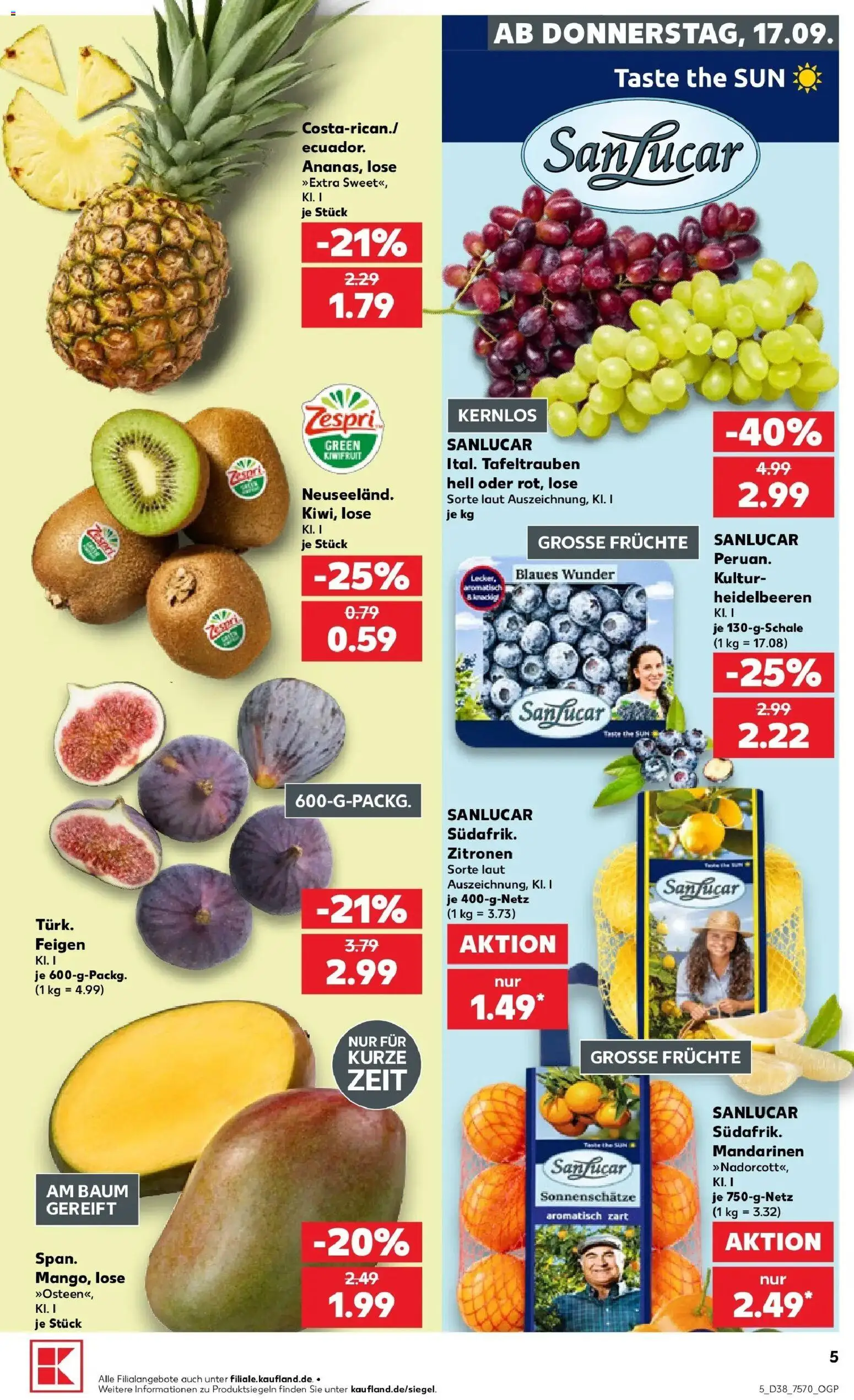 Prospekt Kaufland ab 14.09.2026 » Angebote Online zum Blättern | Seite: 17 | Produkte: Mandarinen, Heidelbeeren, Feigen, Zitronen