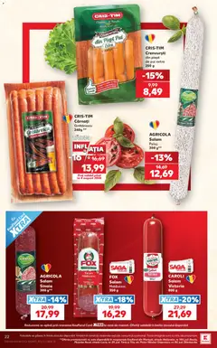 Ofertele Kaufland valabile de la 08.07.2026 | Pagină: 22 | Produse: Hacıyatmaz Kedi Oyuncağı, Crenvurști, Salam, Cârnați