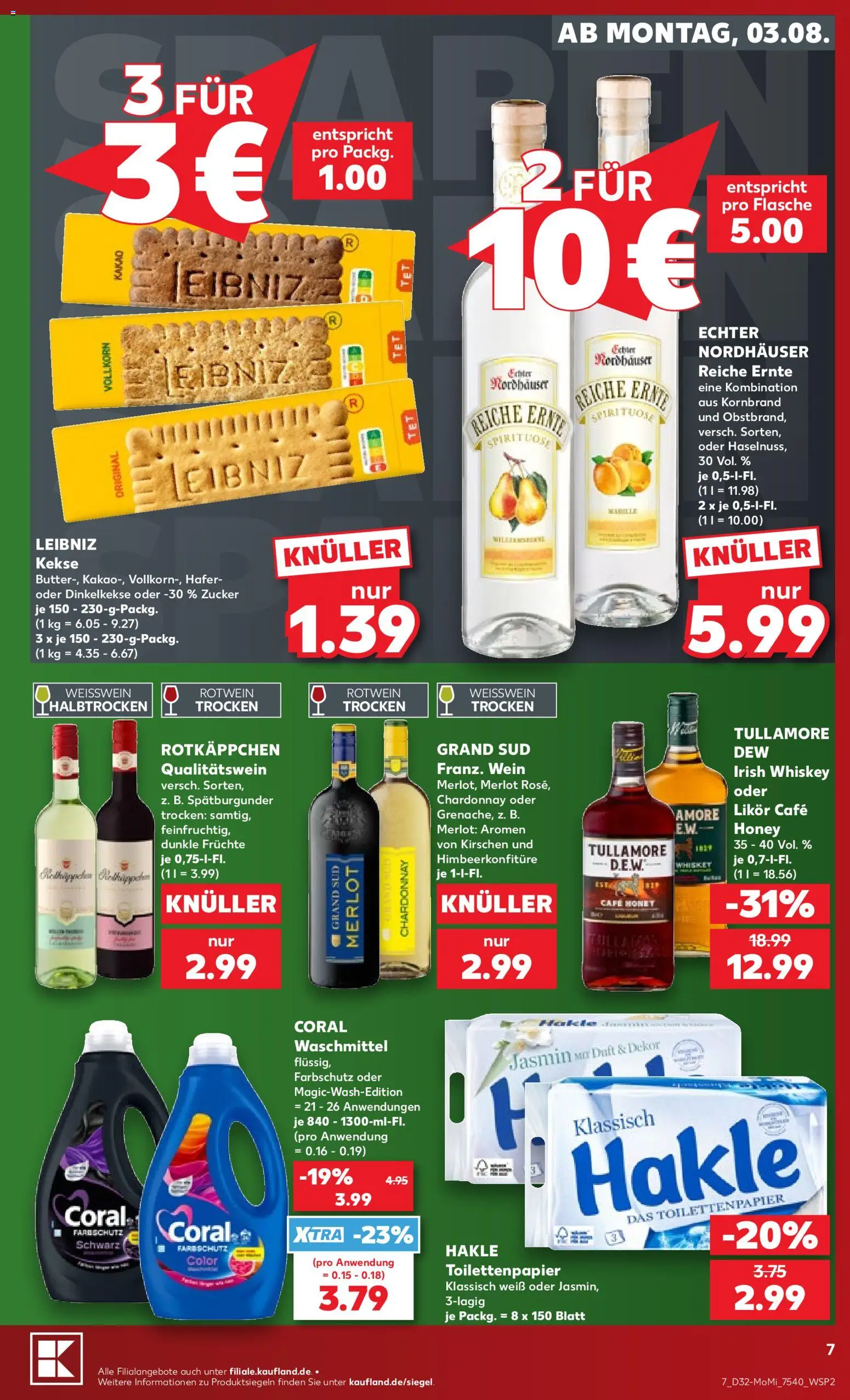 Kaufland Německo leták - Jena od 03.08.2026 | Strana: 7 | Produkty: Whiskey, Merlot, Kakao