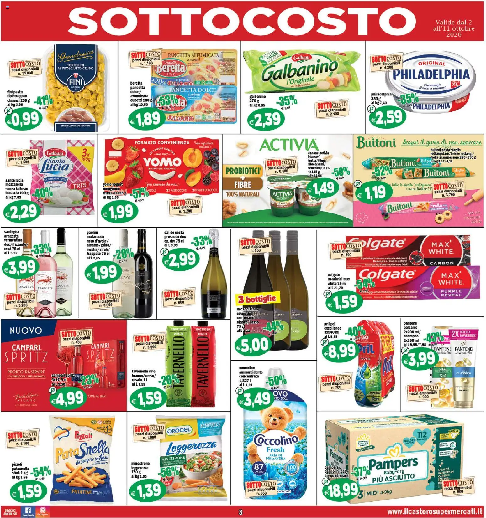 Volantino Il Castoro del 02/10/2026 | Pagina: 3 | Prodotti: Balsamo, Prosecco, Formaggio, Ghiaccio