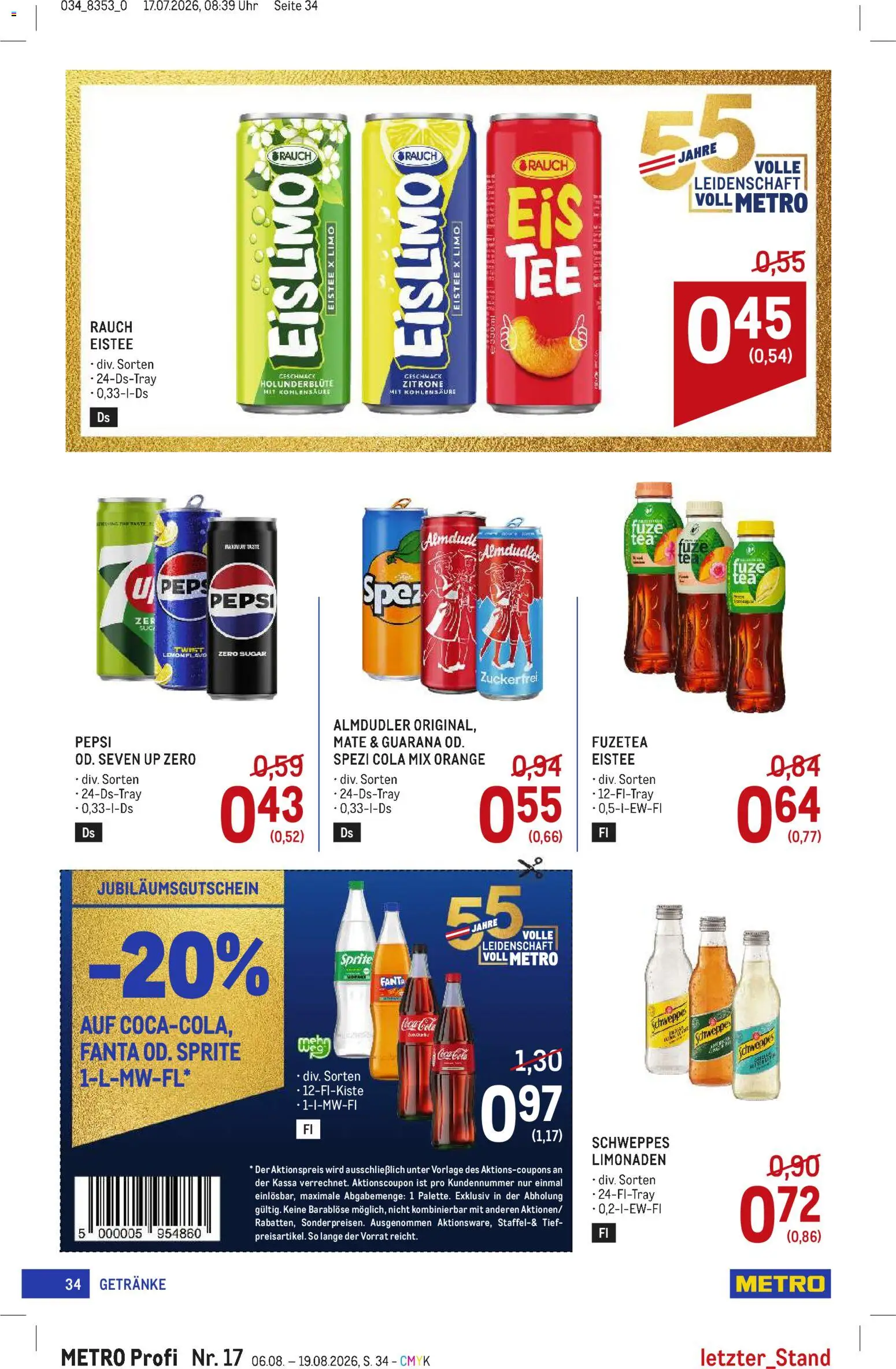 Metro angebote Profi gültig ab 06.08.2026 | Seite: 34 | Produkte: Getränke, Zitrone, Fanta, Pepsi