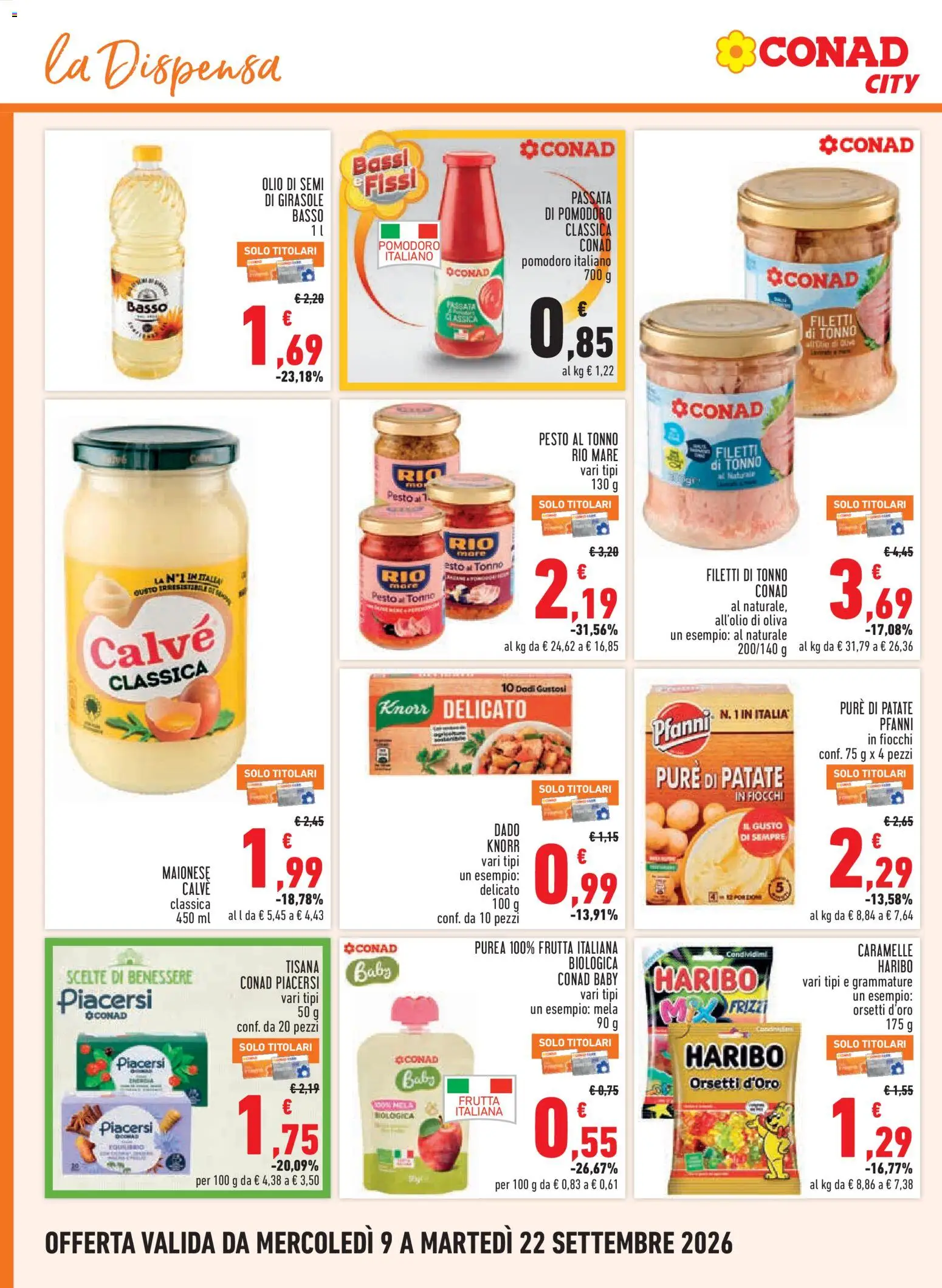Volantino Conad del 09/09/2026 | Pagina: 14 | Prodotti: Tisana, Fiocchi, Maionese, Pomodoro