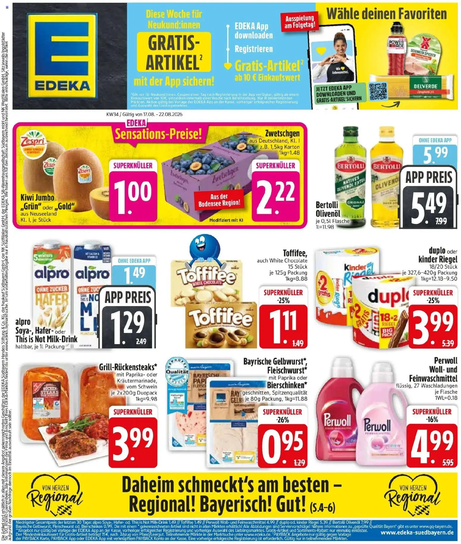 Edeka Prospekt Zolling (ab 17.08.2026) » Angebote Online | Seite: 3 | Produkte: Kinder riegel, Alpro, Toffifee, Fleisch