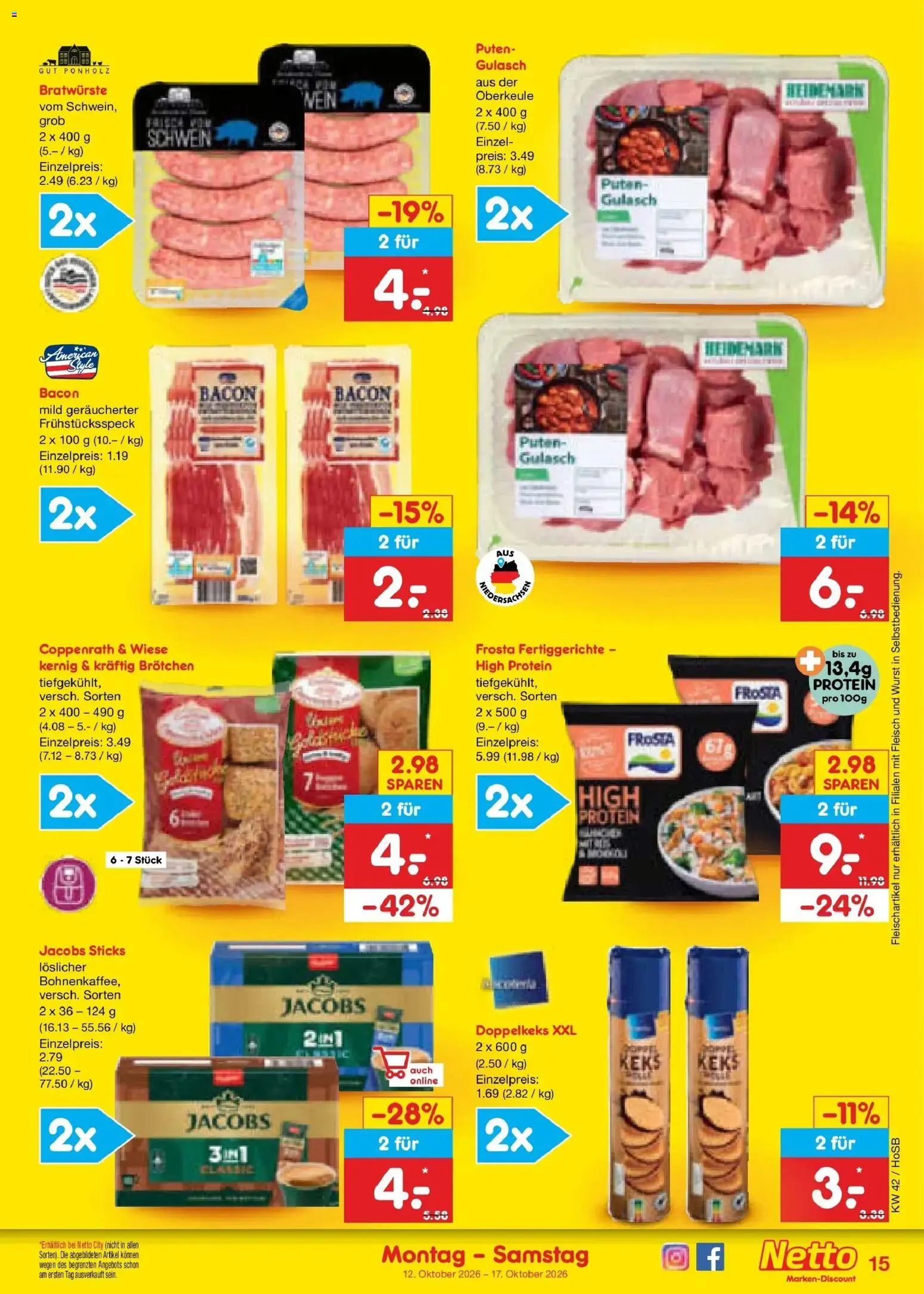 Netto Marken-Discount Prospekt Hannover (ab 12.10.2026) » Angebote | Seite: 17 | Produkte: Frosta, Gulasch, Fertiggerichte, Wurst