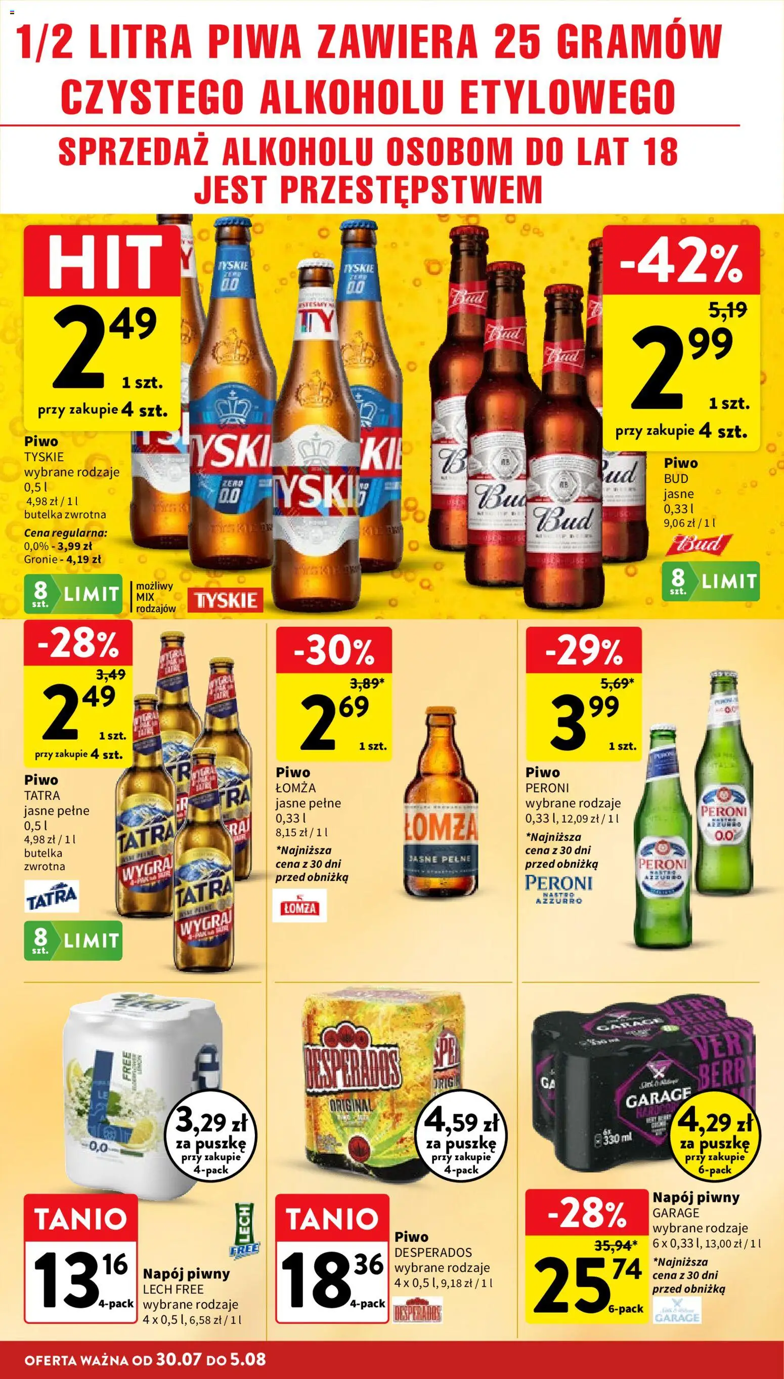 Intermarche gazetka od 30.07.2026 | Strona: 32 | Produkty: Lech, Tyskie, Piwo, Desperados