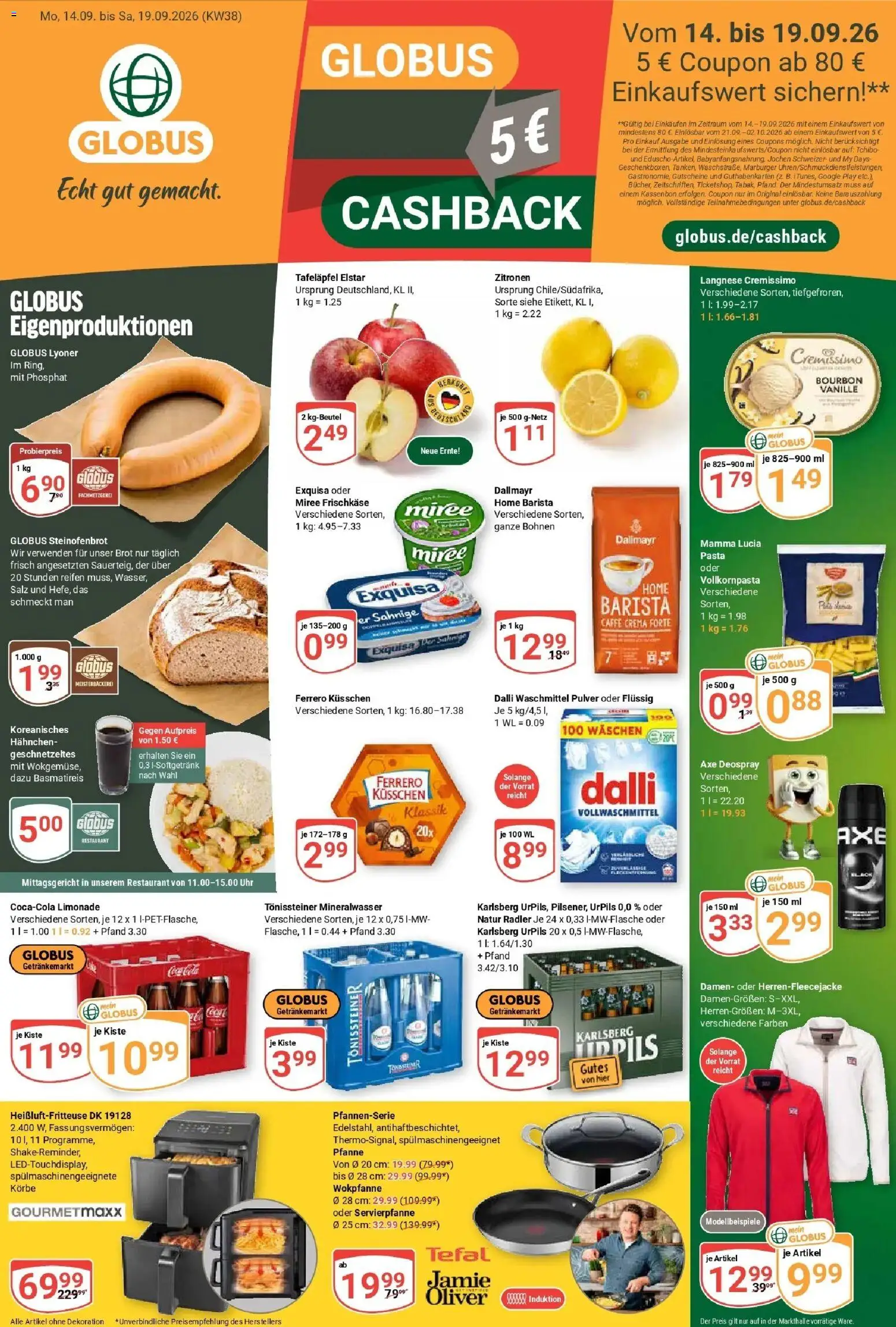 Globus Prospekt Homburg-Einöd (ab 14.09.2026) » Angebote online | Seite: 1 | Produkte: Langnese, Axe, Bourbon, Frischkase