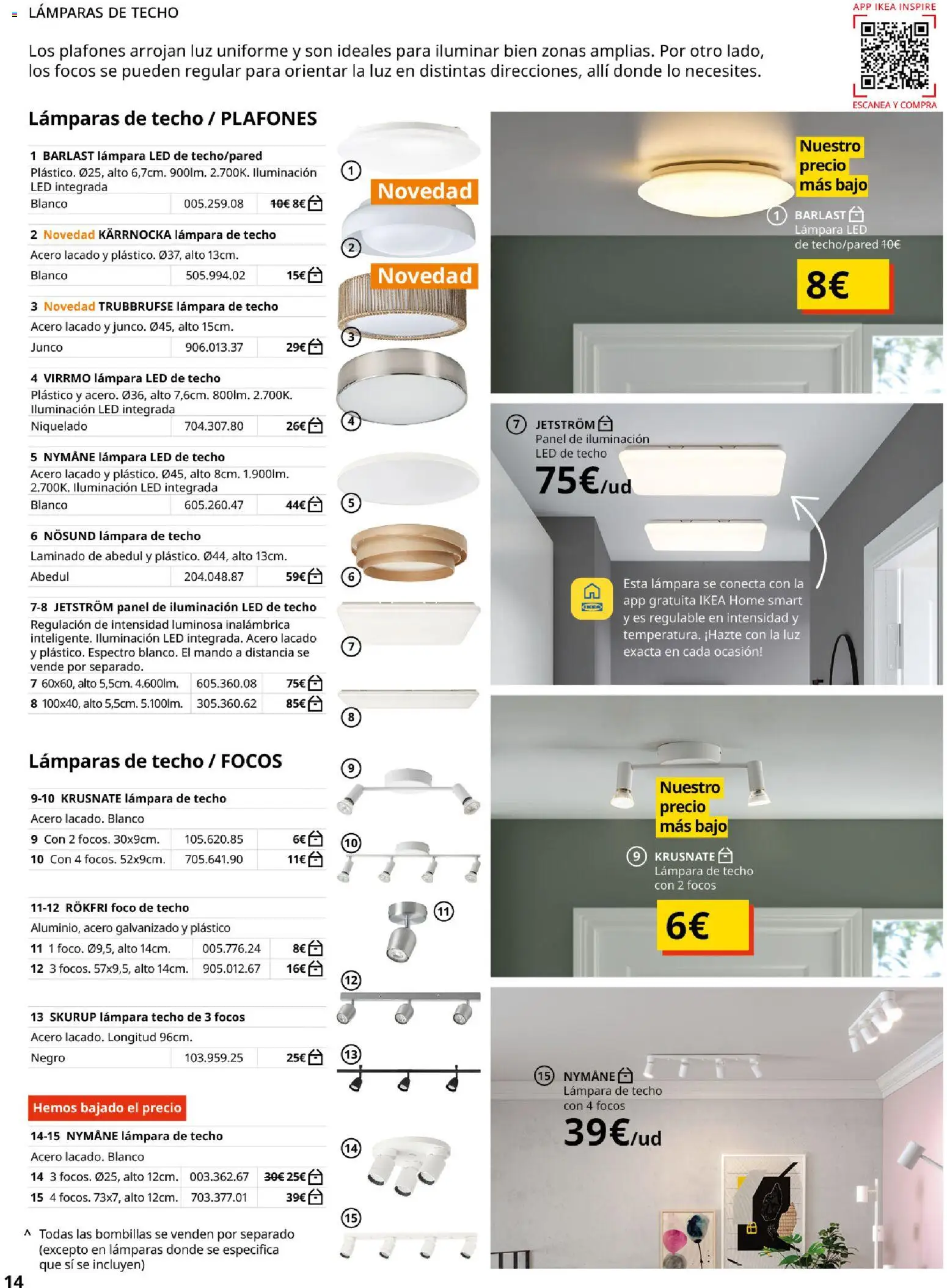 Catálogo IKEA Iluminación y hogar inteligente │ válido desde el 06.03.2026 | Página: 14 | Productos: Lámpara de techo, Galette de chaise, Απορρυπαντικό ρούχων σε σκόνη, Lámpara