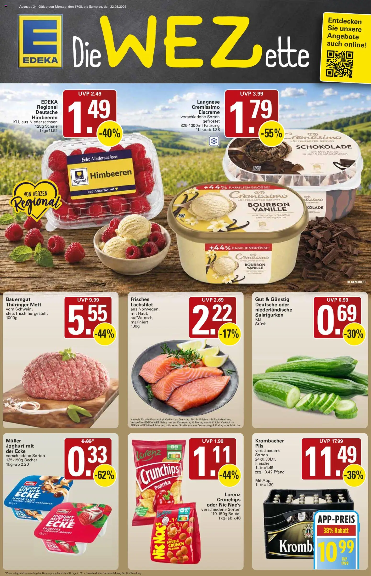 WEZ Prospekt – gültig ab 17.08.2026 | Seite: 1 | Produkte: Himbeeren, Pils, Vanille, Bauerngut