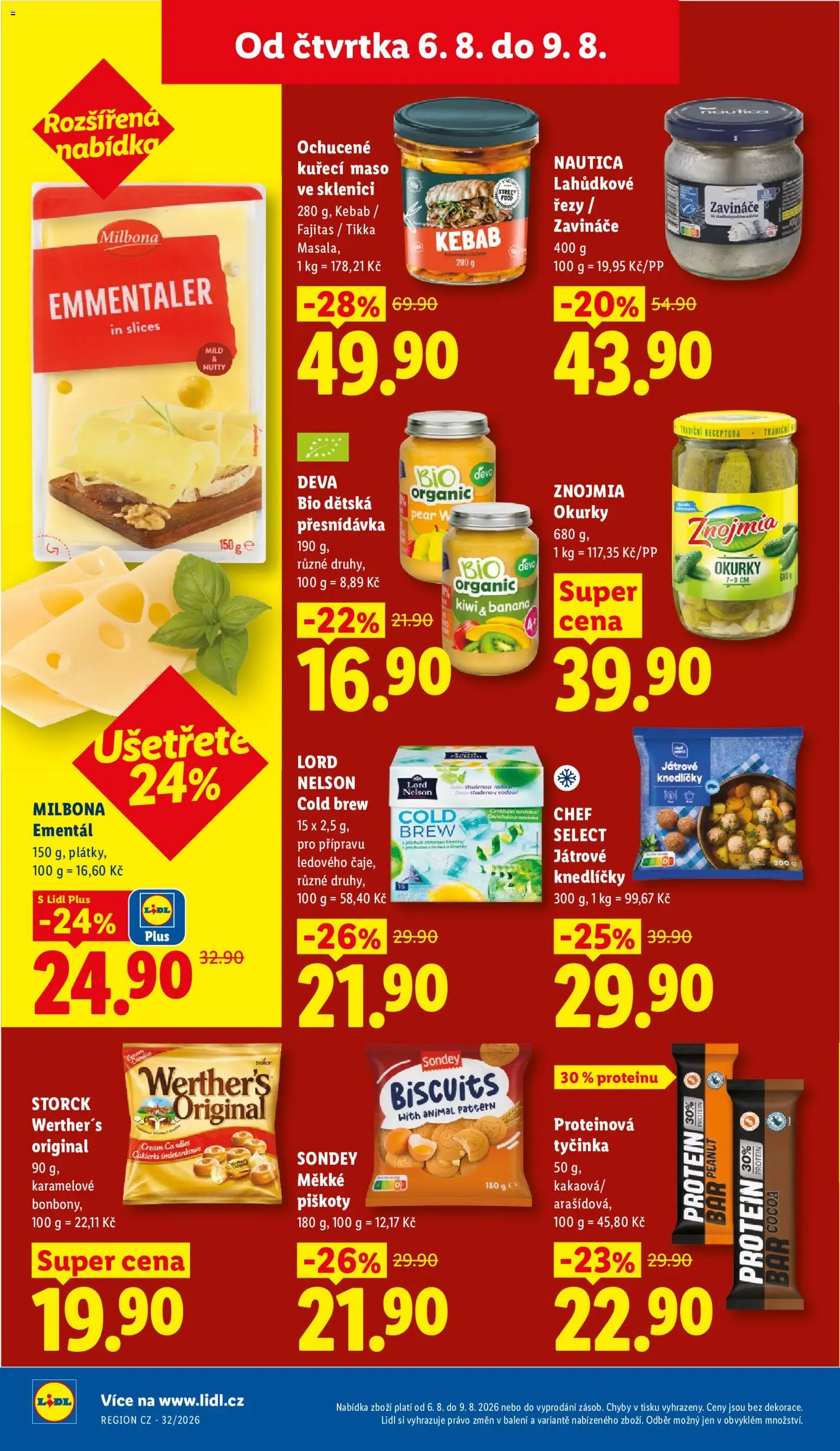 Lidl leták od 06.08.2026 | Strana: 28 | Produkty: Ementál, Okurky, Protein bar, Cold brew