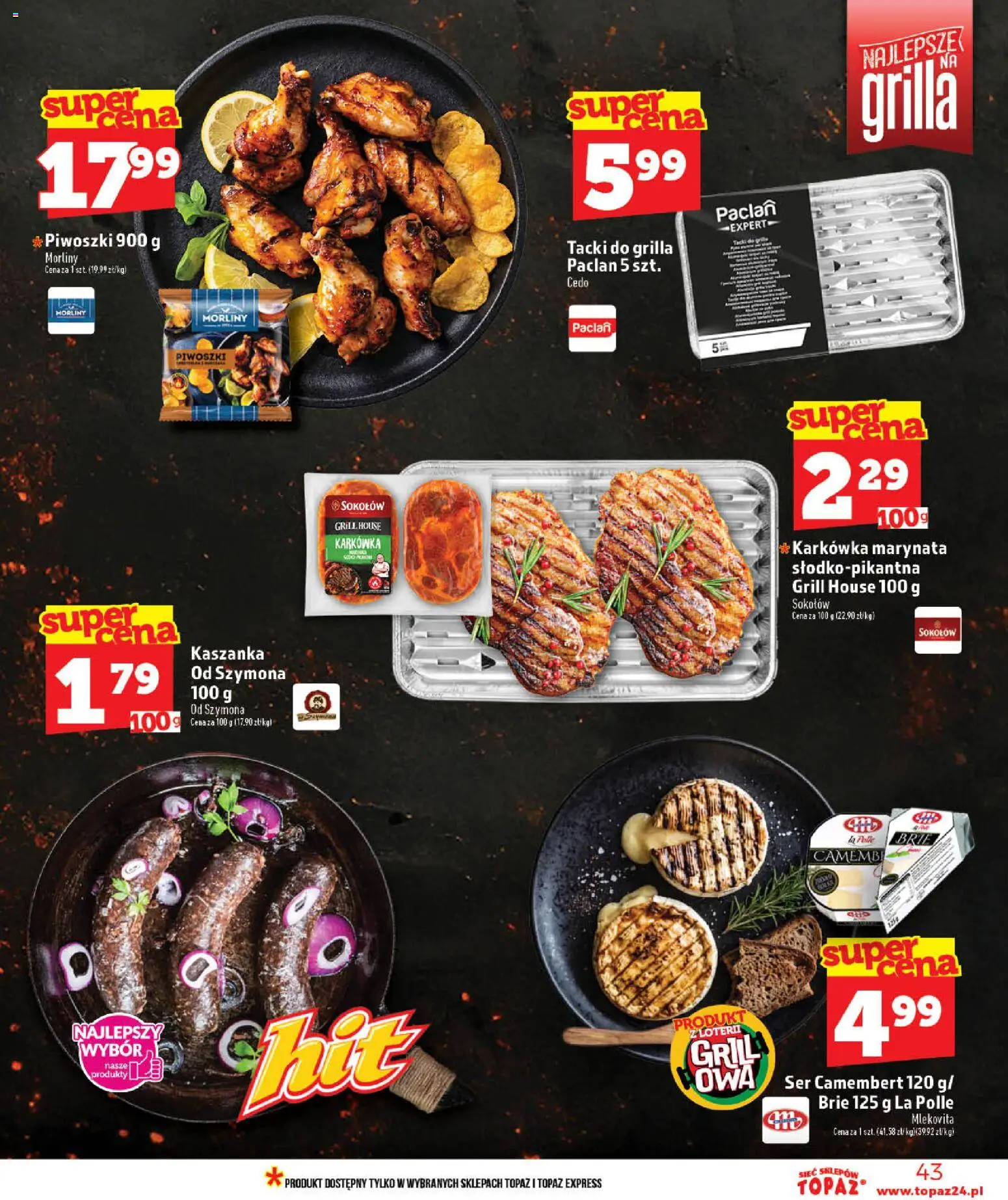 Topaz gazetka - MAZ od 28.05.2026 | Strona: 43 | Produkty: Ser camembert, Grill, Kaszanka, Ser