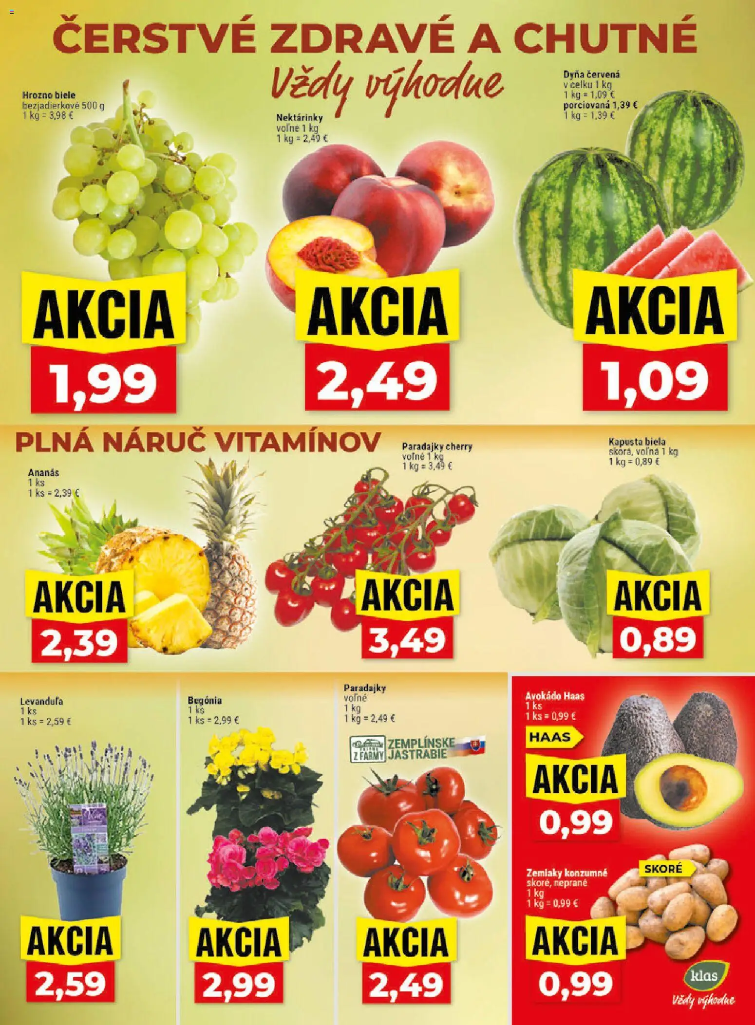 Nové Klas akcie – leták je platný od 08.06.2026 | Strana: 3 | Produkty: Kapusta, Kapusta biela, Zemiaky, Hrozno