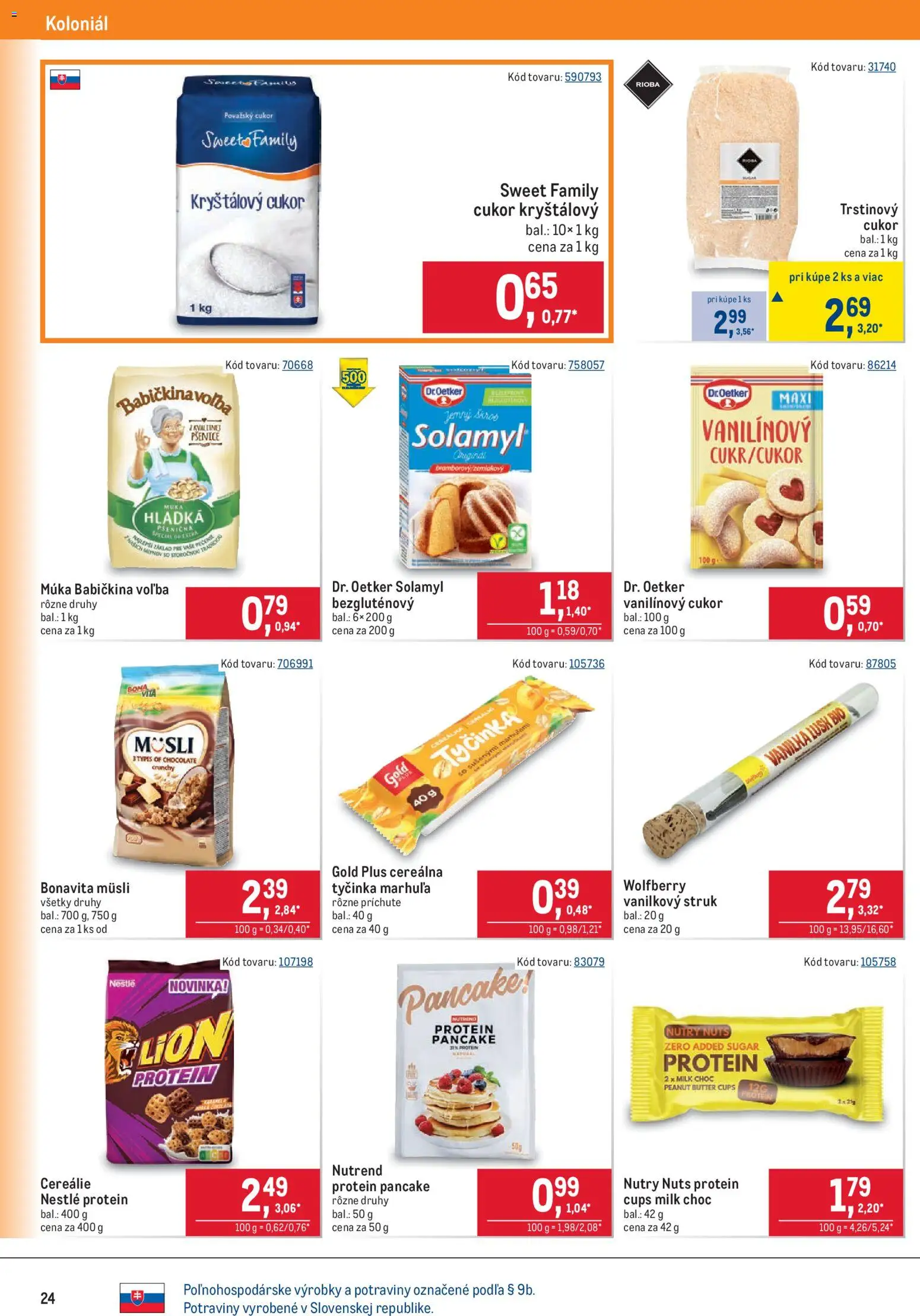 Nové Metro akcie – leták je platný od 20.05.2026 | Strana: 24 | Produkty: Protein, Kryštálový cukor, Cereálie, Múka