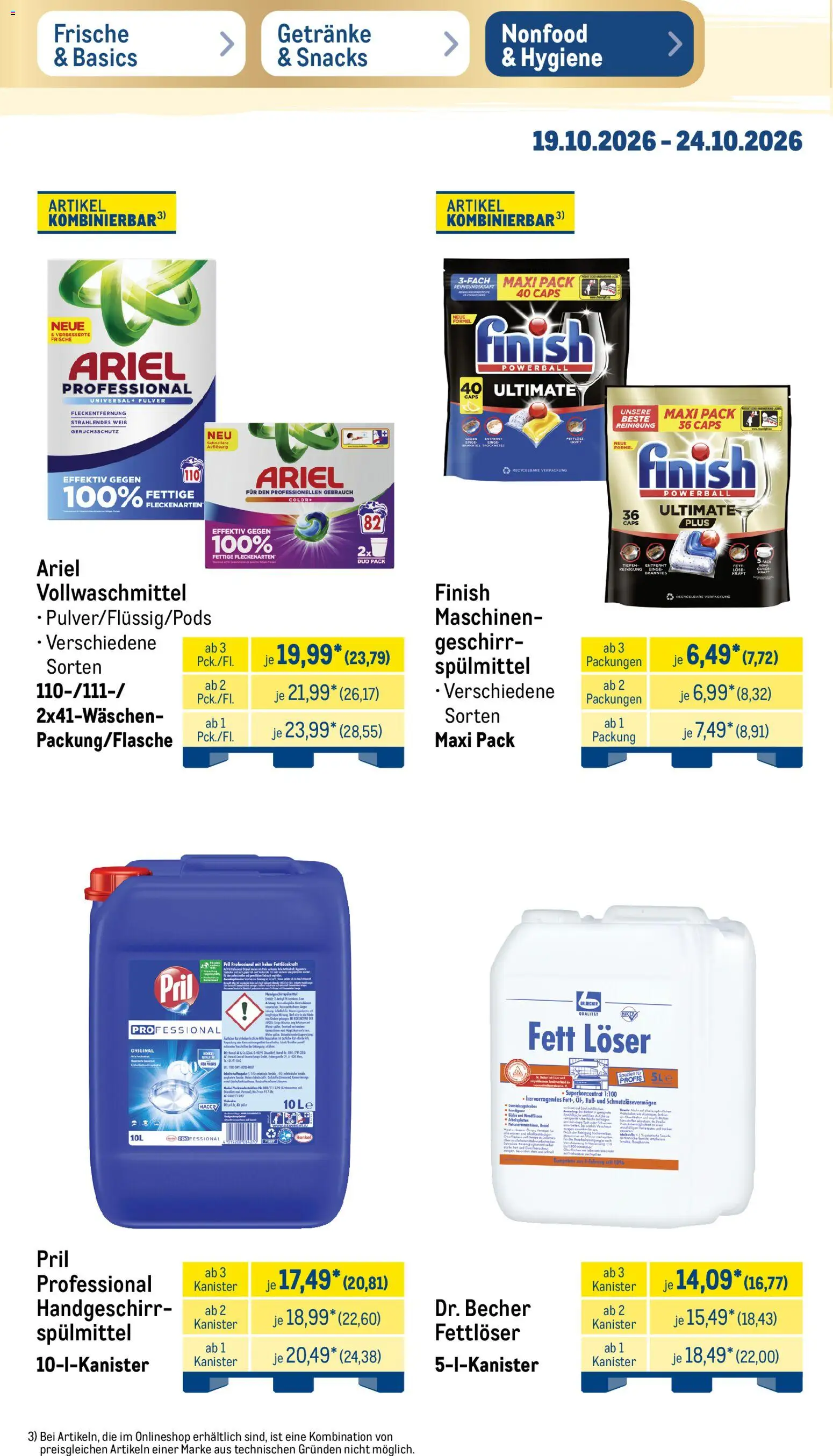 Metro Prospekt – gültig ab 19.10.2026 | Seite: 38 | Produkte: Ariel, Finish, Pril