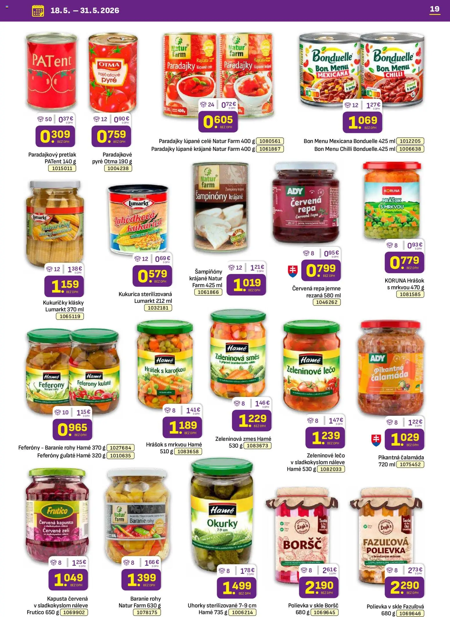 Nové Libex akcie – leták je platný od 18.05.2026 | Strana: 19 | Produkty: Kapusta, Chilli, Kukurica, Uhorky
