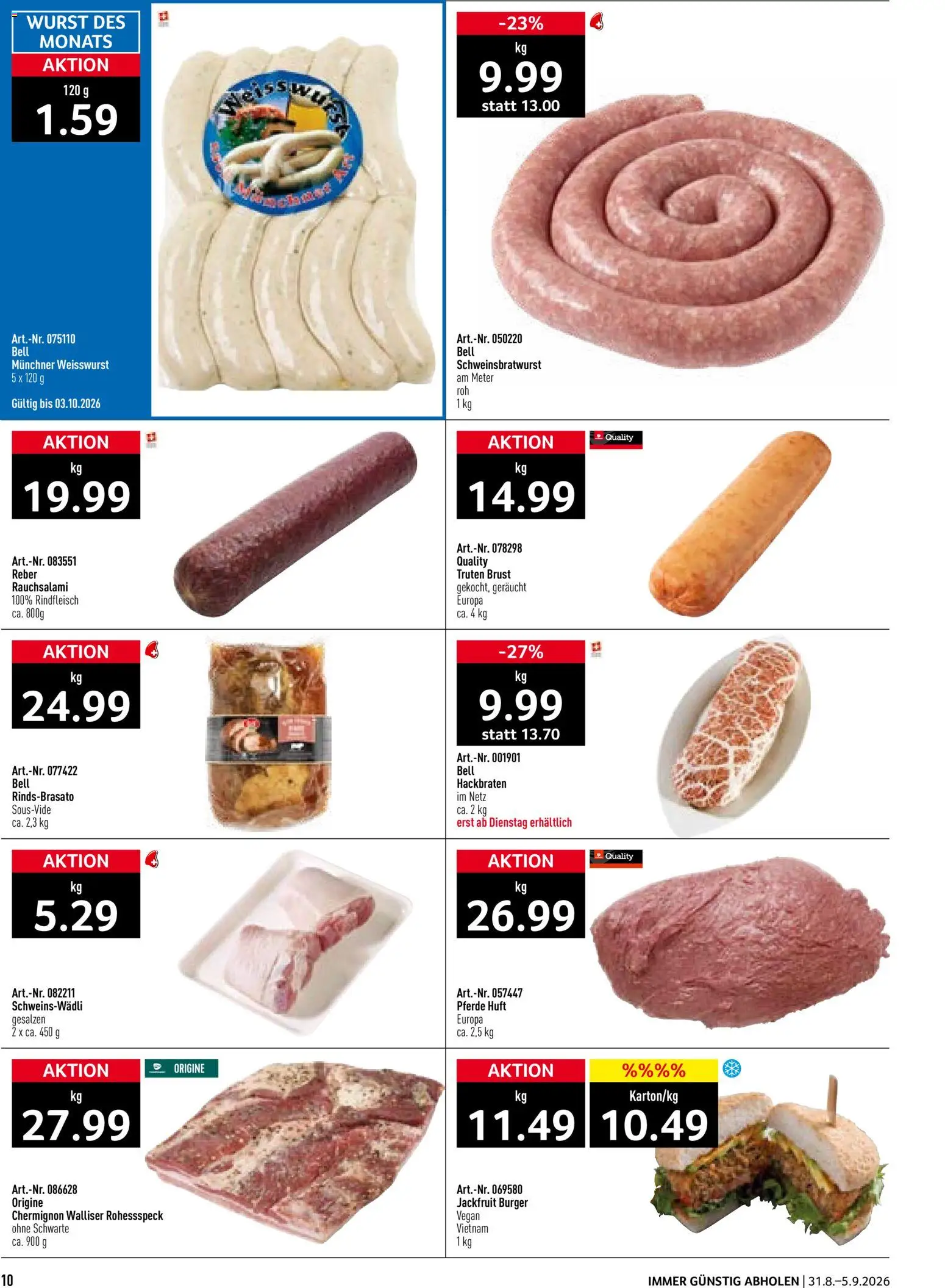 Prodega aktionen – gültig ab 31.08.2026 | Seite: 10 | Produkte: Burger, Weißwurst, Rindfleisch, Wurst