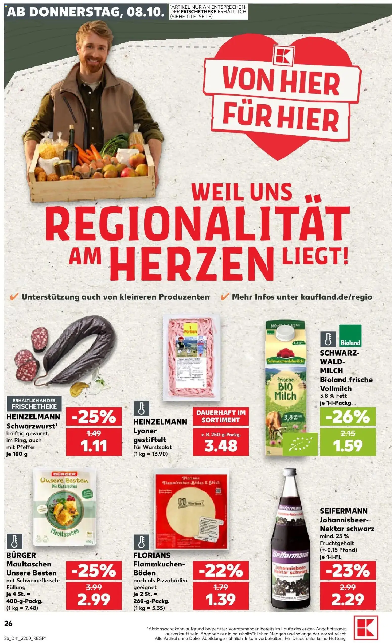 Prospekt Kaufland ab 08.10.2026 » Angebote Online zum Blättern | Seite: 26 | Produkte: Burger, Pfeffer, Schweinefleisch, Maultaschen