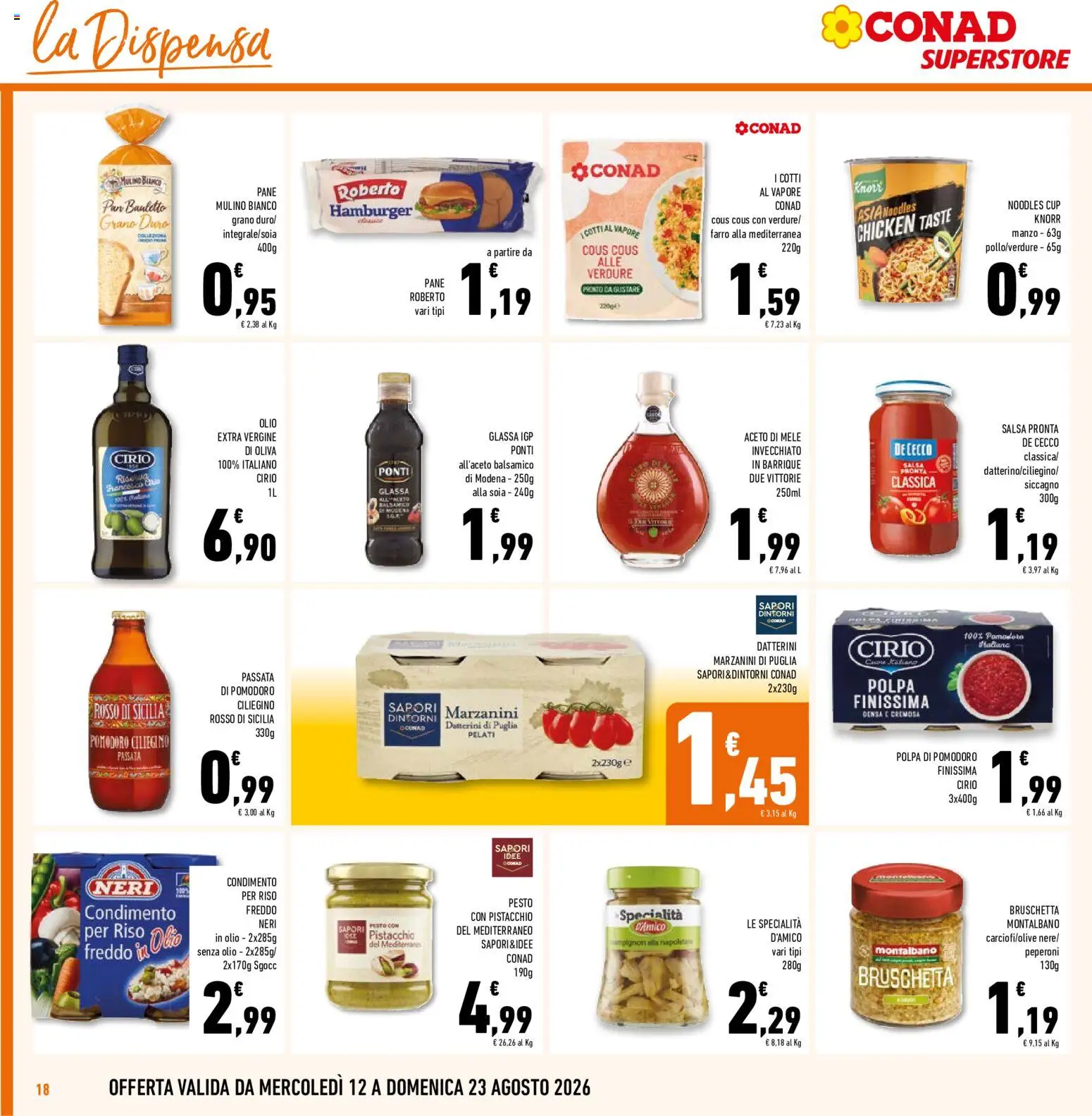Volantino Conad del 12/08/2026 | Pagina: 18 | Prodotti: Peperoni, De Cecco, Pomodoro, Topping