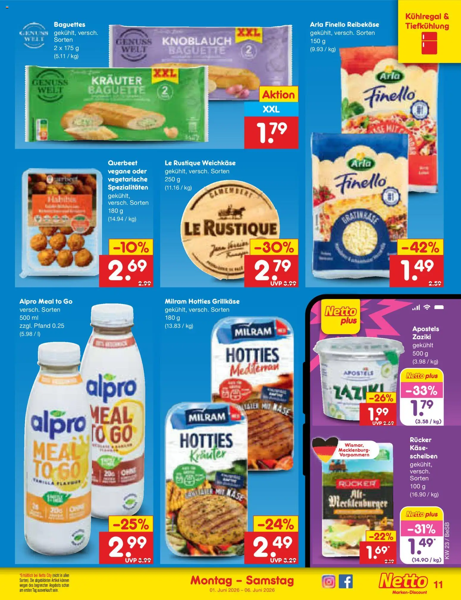 Netto Marken-Discount Prospekt – gültig ab 01.06.2026 | Seite: 11 | Produkte: Käse, Alpro, Knoblauch, Reibekase