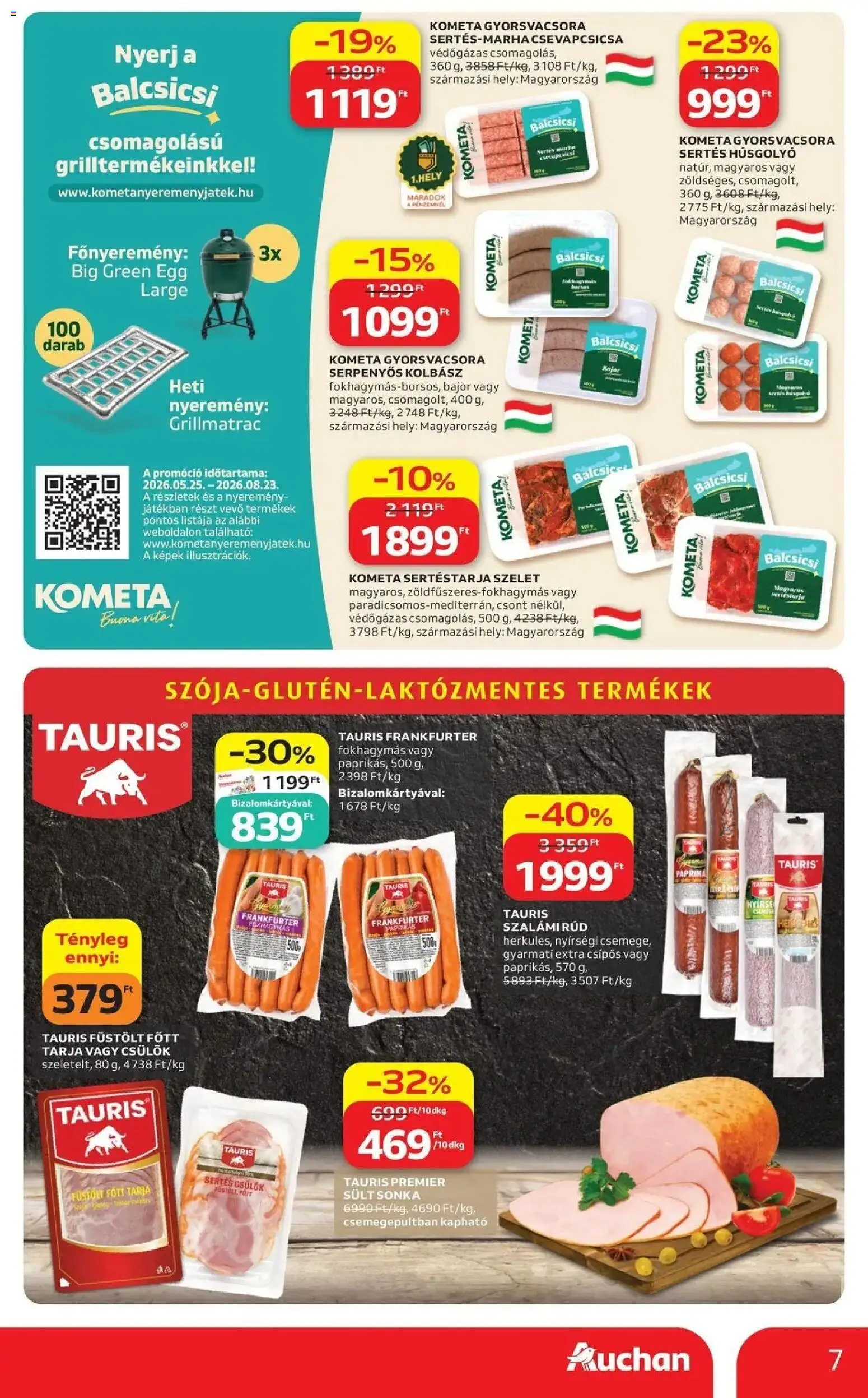 Auchan akciós ujság - amely érvényes a következő dátumtól: 2026.07.16. | Oldal: 7 | Termékek: Sertéstarja, Kolbász, Tarja, Szalámi