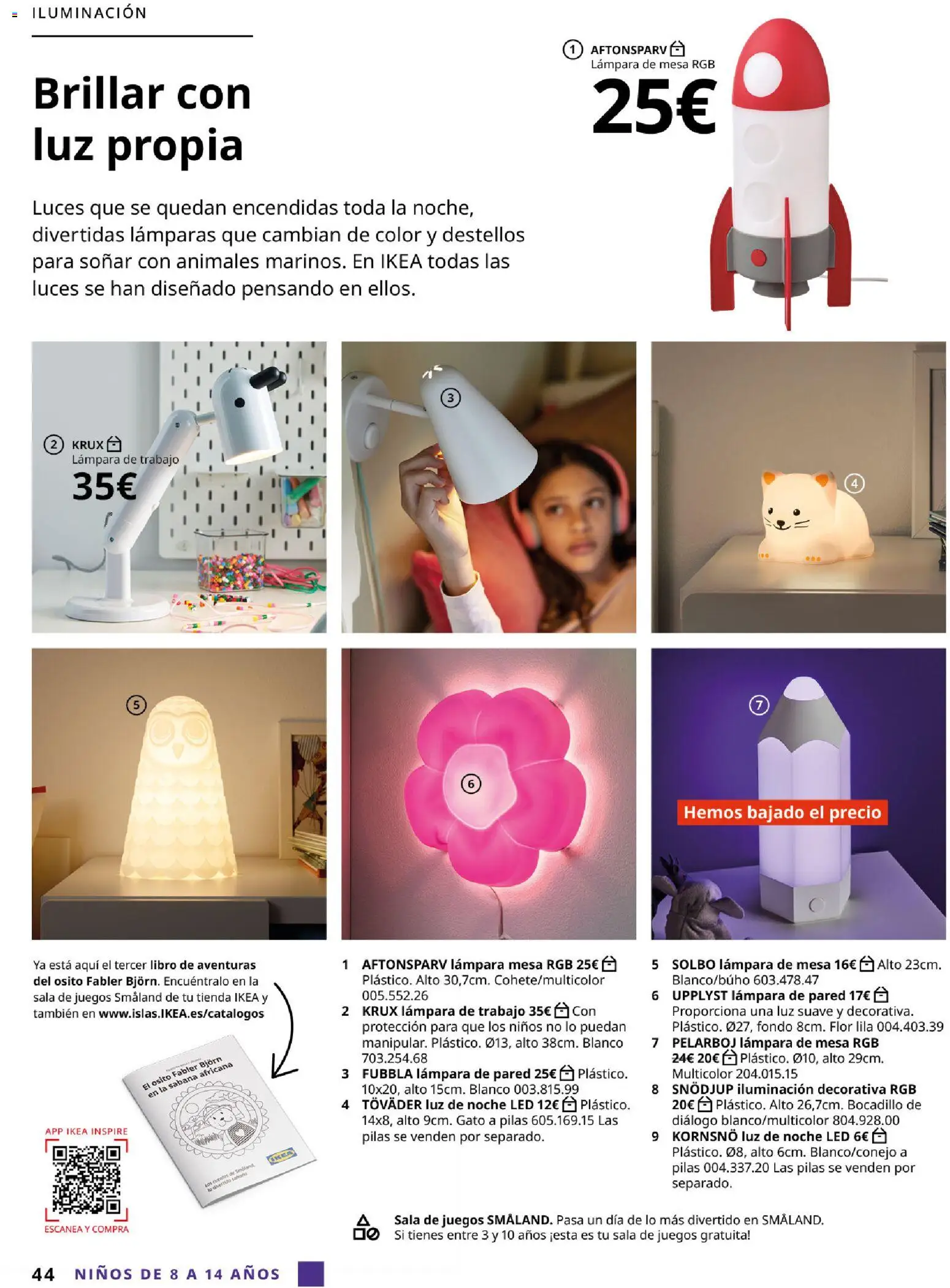 Catálogo IKEA  y los niños  │ válido desde el 06.03.2026 | Página: 44 | Productos: Lámpara de pared, Mesa, Απορρυπαντικό ρούχων σε σκόνη, Lámpara
