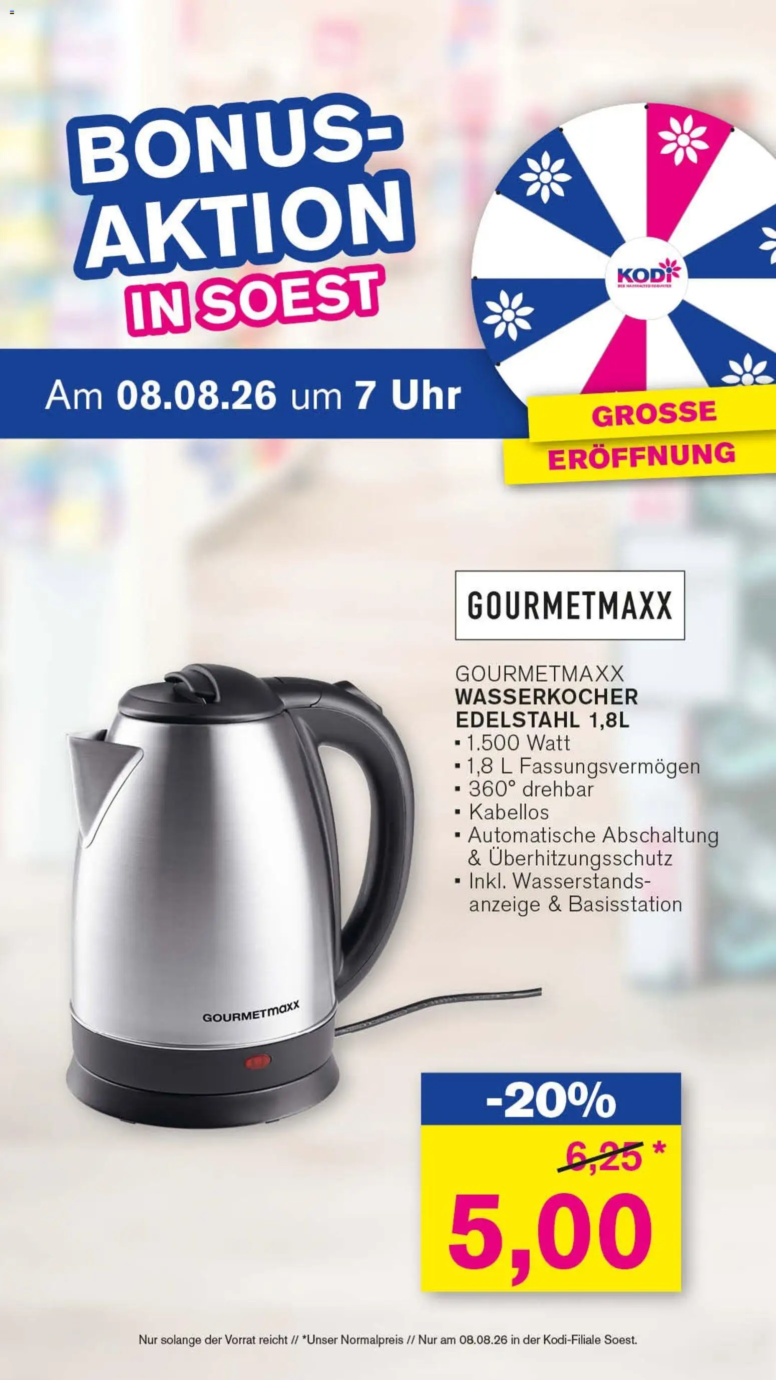 KODi Prospekt – gültig ab 08.08.2026 | Seite: 2 | Produkte: Wasserkocher, Uhr