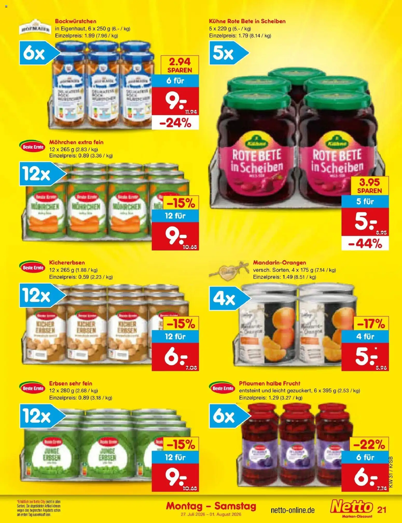 Netto Marken-Discount Prospekt Baesweiler – gültig ab 27.07.2026 | Seite: 33 | Produkte: Pflaumen, Erbsen