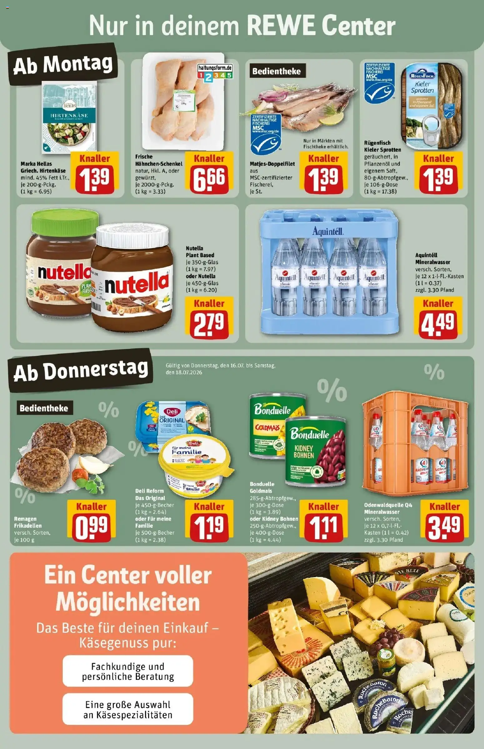 Rewe Prospekt Mannheim – gültig ab 13.07.2026 | Seite: 3 | Produkte: Hahnchenschenkel, Mineralwasser, Nutella, Deli reform