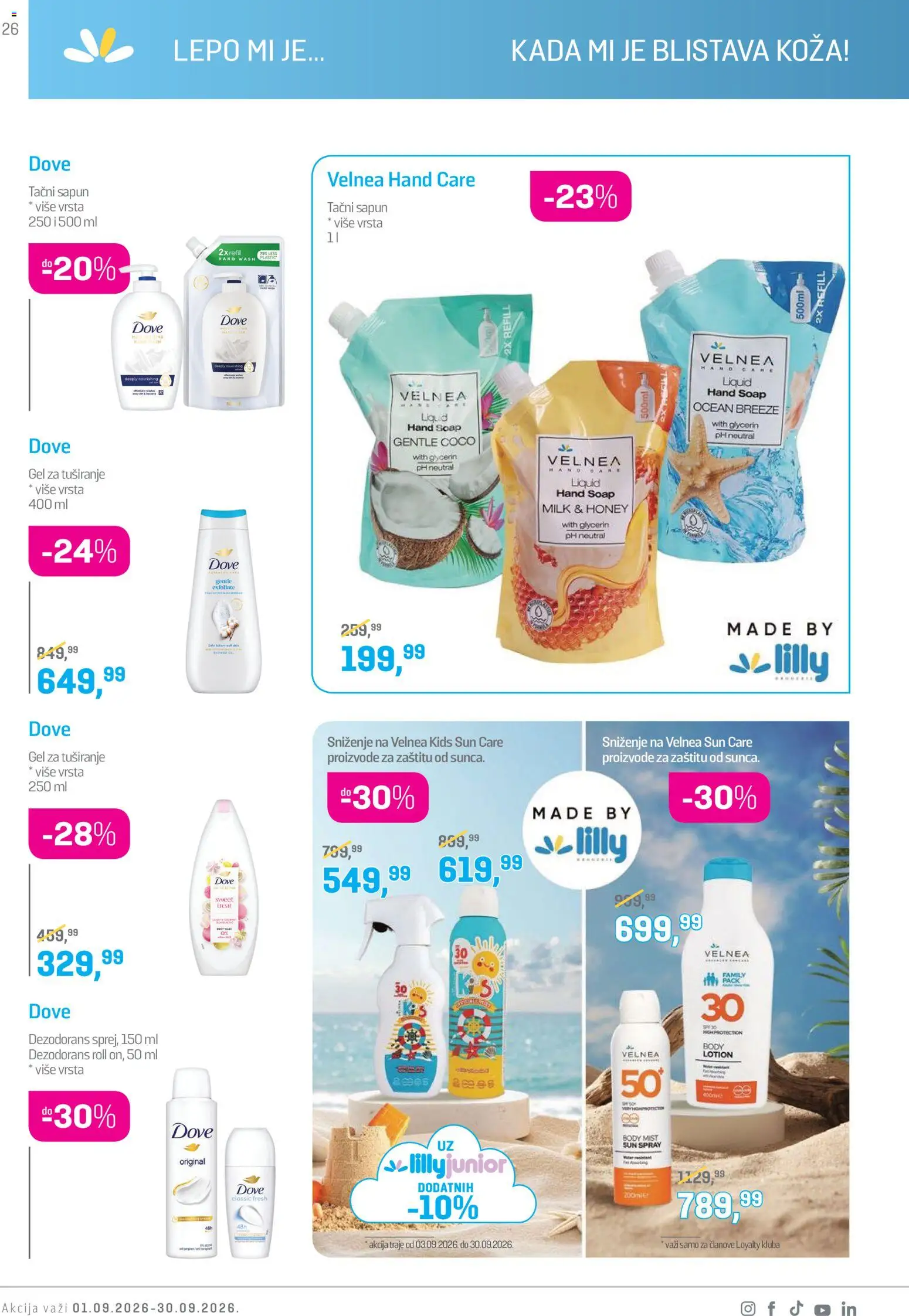Lilly drogerie katalog - važi od 01.09.2026 | Strana: 26 | Proizvode: Sapun, Gel za tuširanje, Dove, Dezodorans