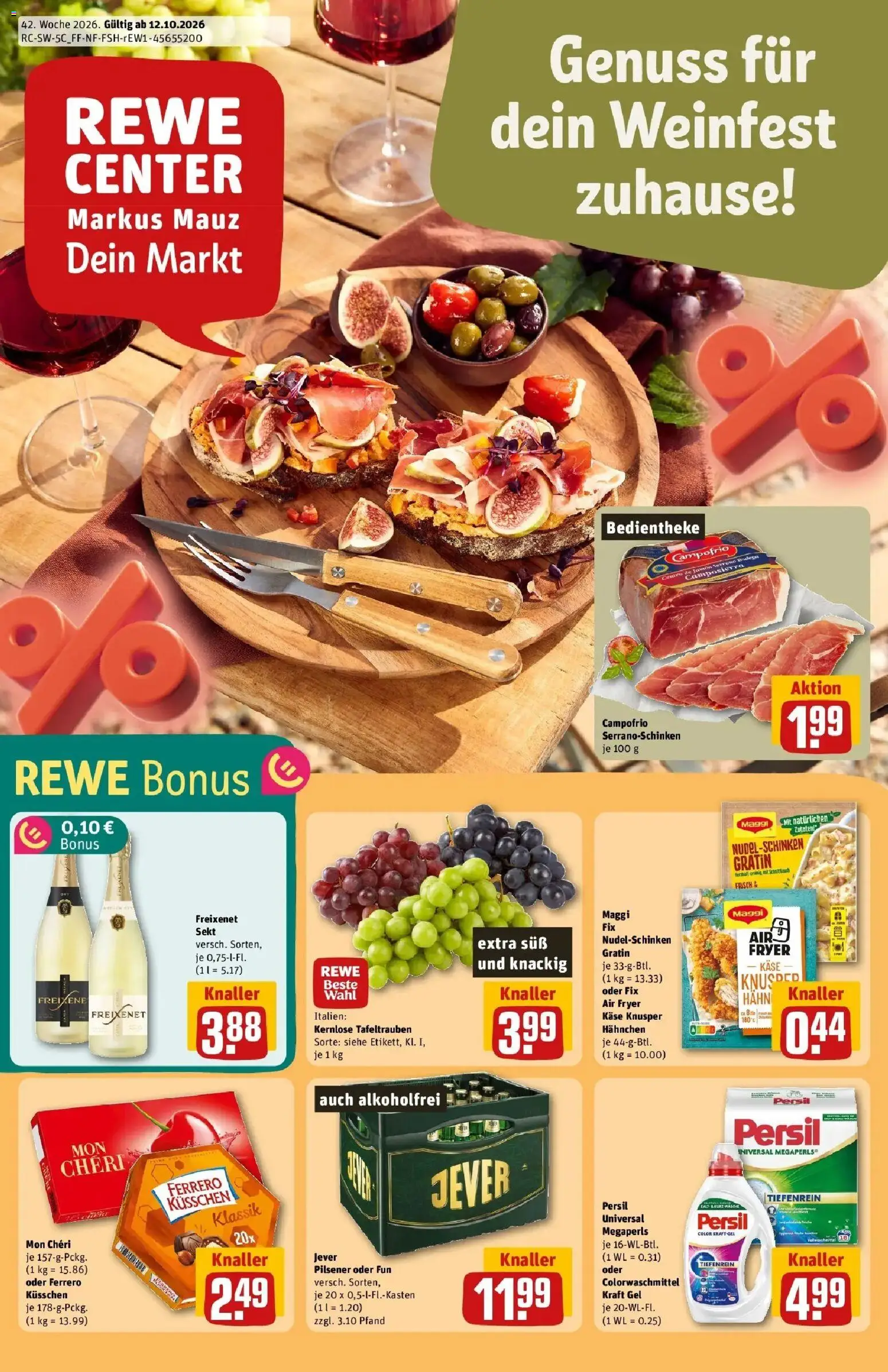 REWE Prospekt ab 12.10.2026 zum Blättern » Angebote | Seite: 1 | Produkte: Hahnchen, Käse, Freixenet, Persil
